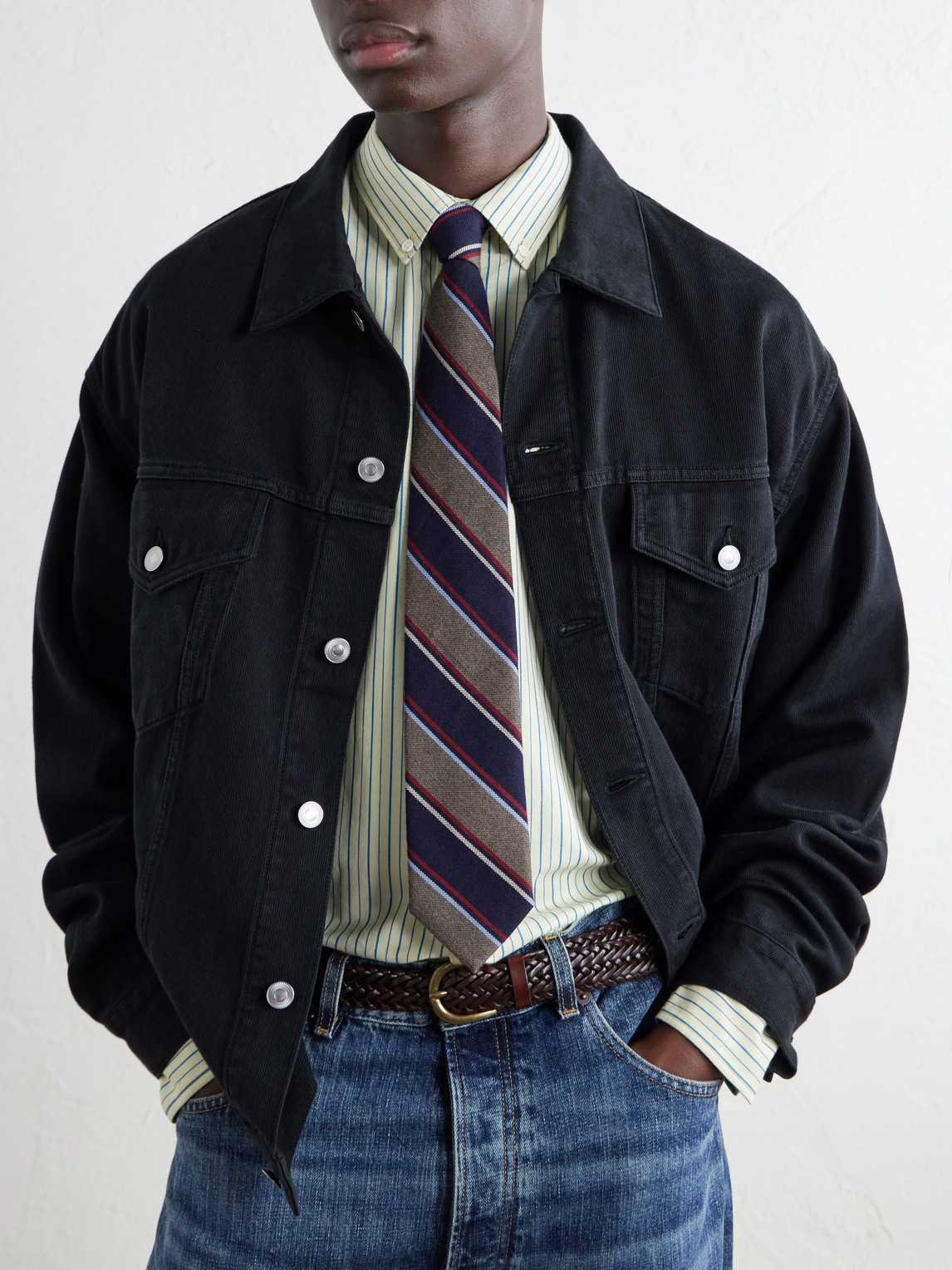 Visvim 8cm Striped Wool And Silk-blend Tie In Blue