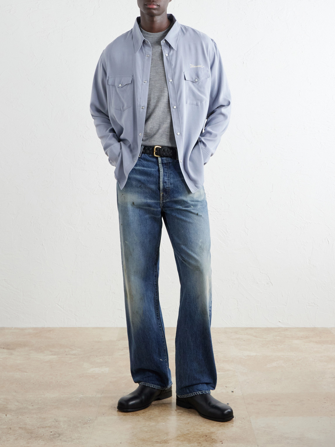 Social Sculpture 01 Wide-Leg Distressed Jeans