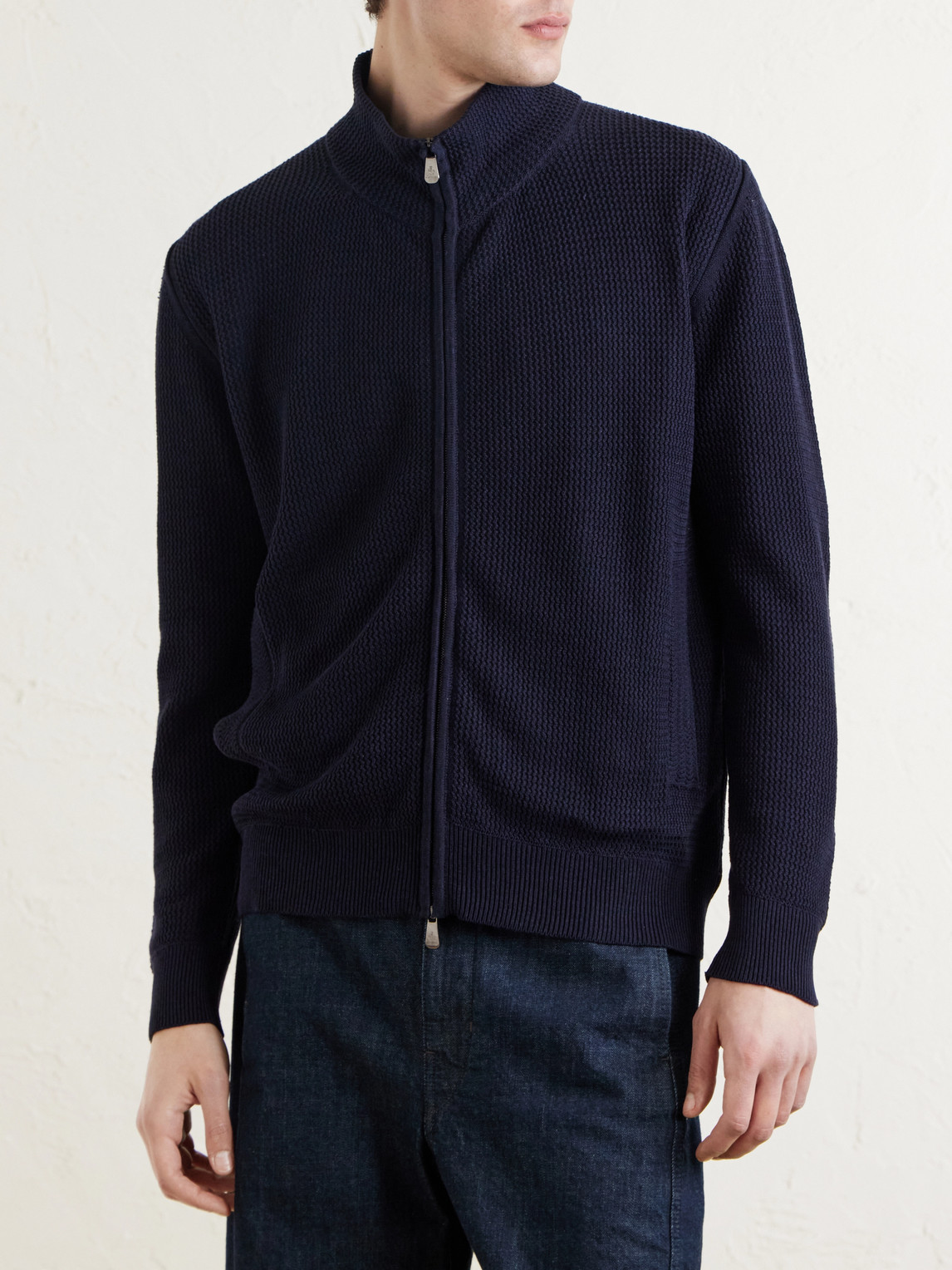 Knitted Silk And Linen-Blend Zip-Up Cardigan