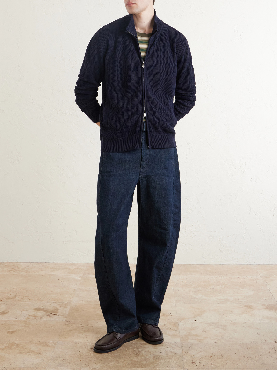 Knitted Silk And Linen-Blend Zip-Up Cardigan