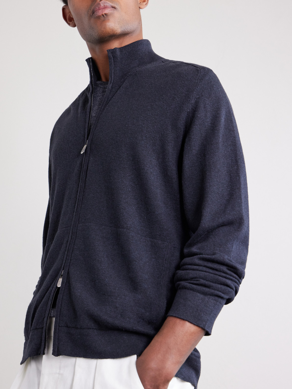 Cashmere And Linen-Blend Zip-Up Sweater