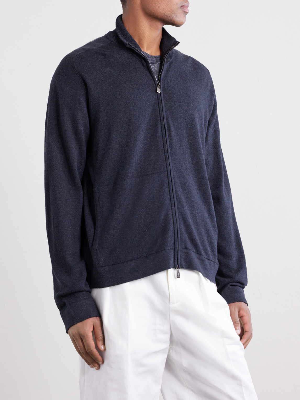 Cashmere And Linen-Blend Zip-Up Sweater