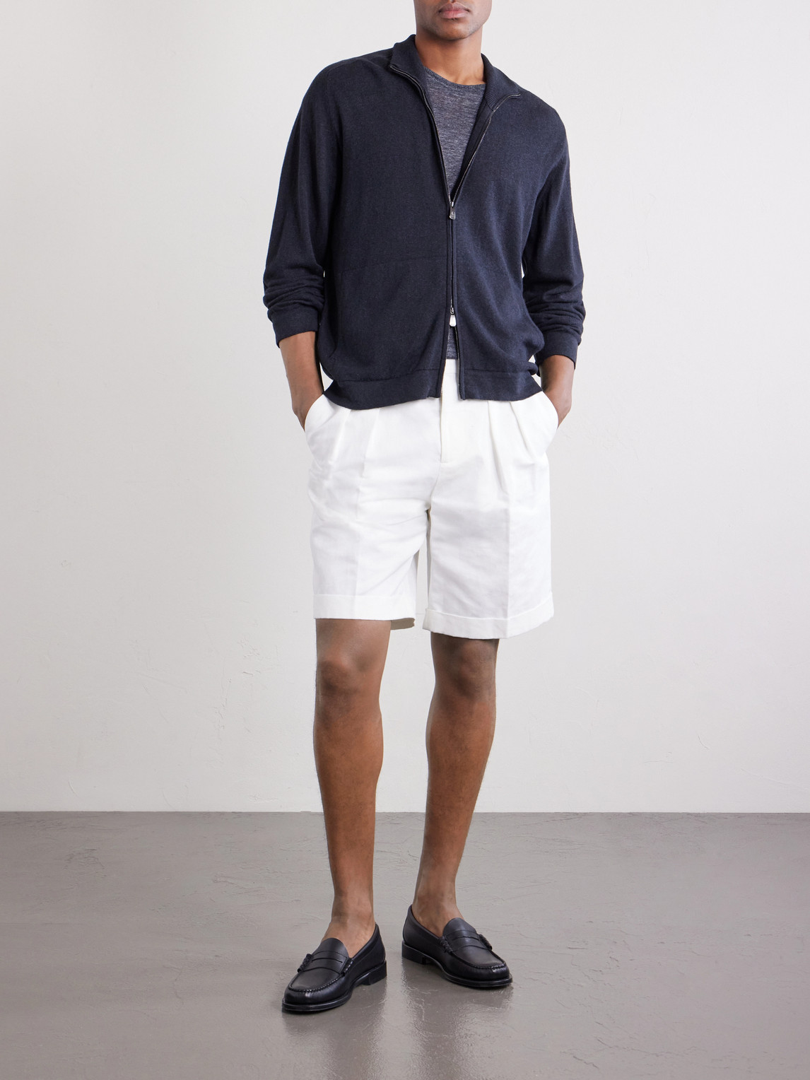 Cashmere And Linen-Blend Zip-Up Sweater