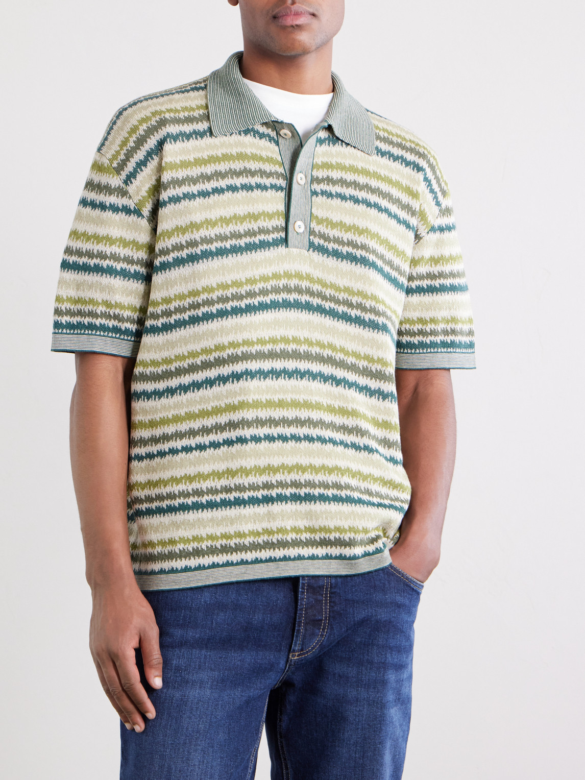Striped Silk And Linen-Blend Polo Shirt