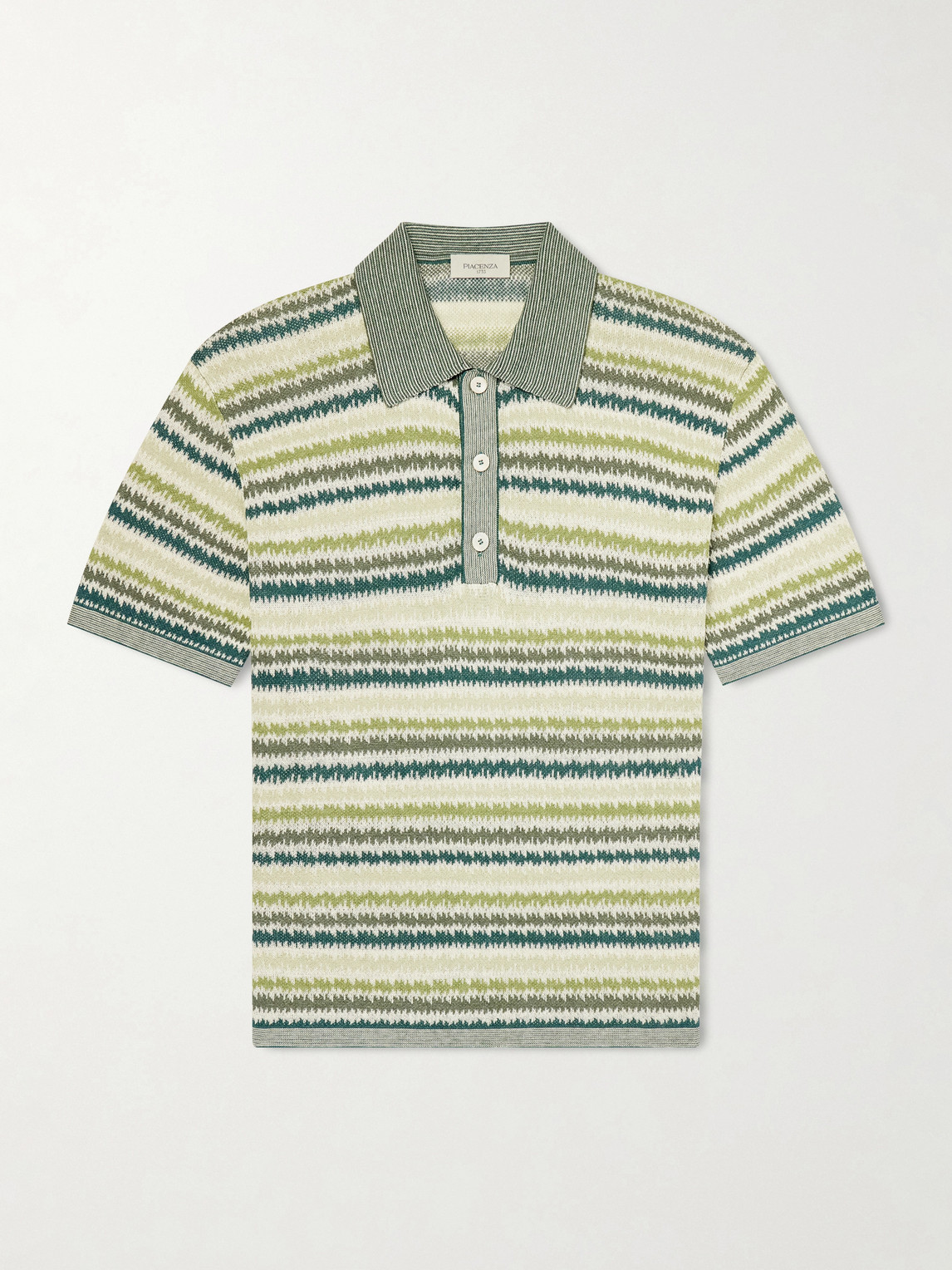 Piacenza 1733 Striped Silk And Linen-blend Polo Shirt In Green
