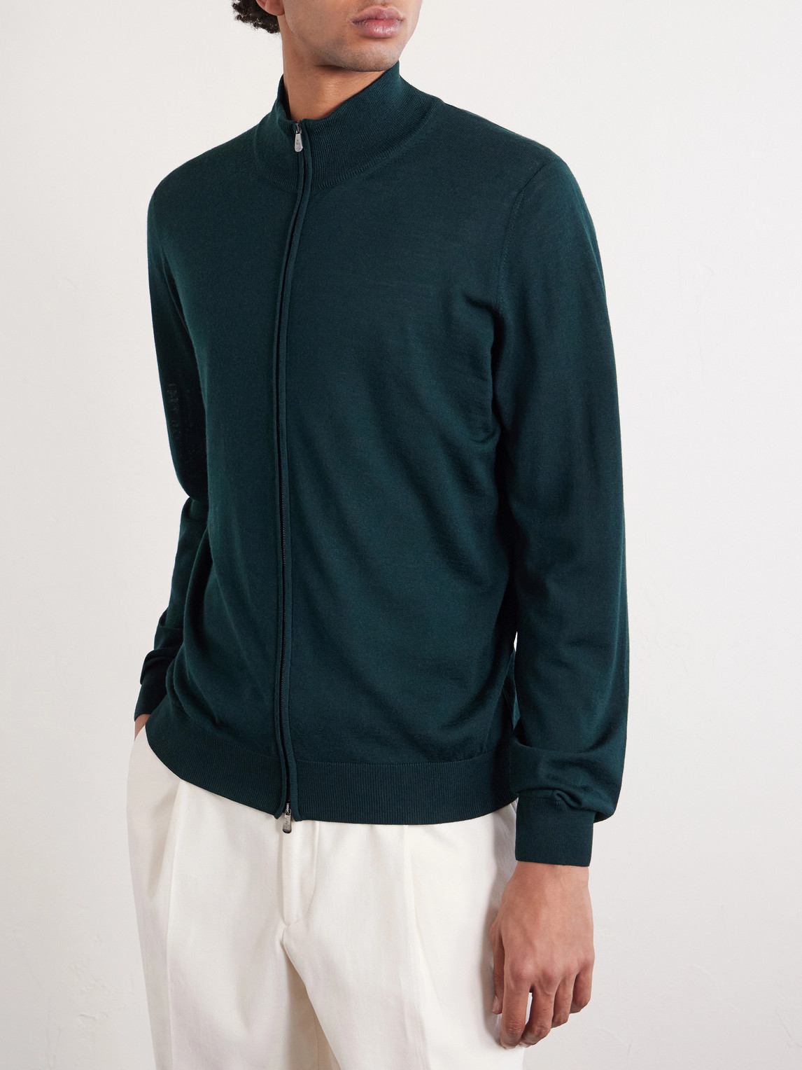 Slim-Fit Virgin Wool Zip-Up Cardigan