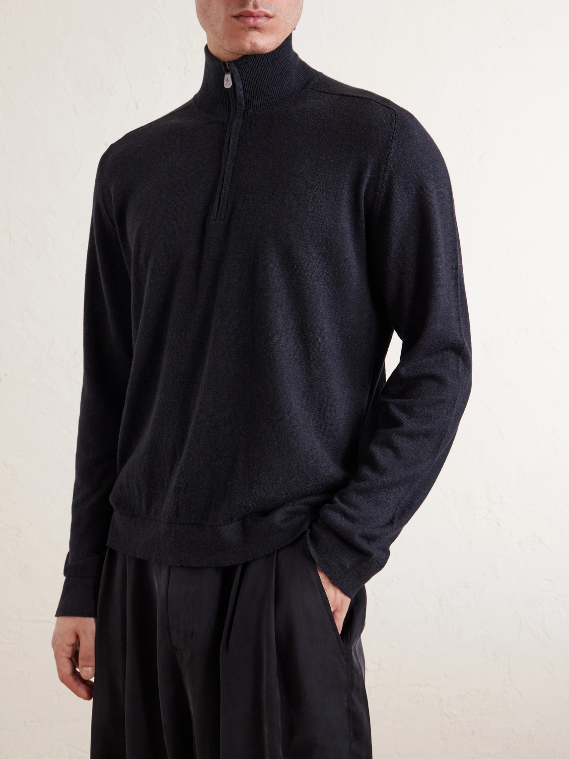 Lupetto Cashmere And Linen-Blend Half-Zipped Sweater