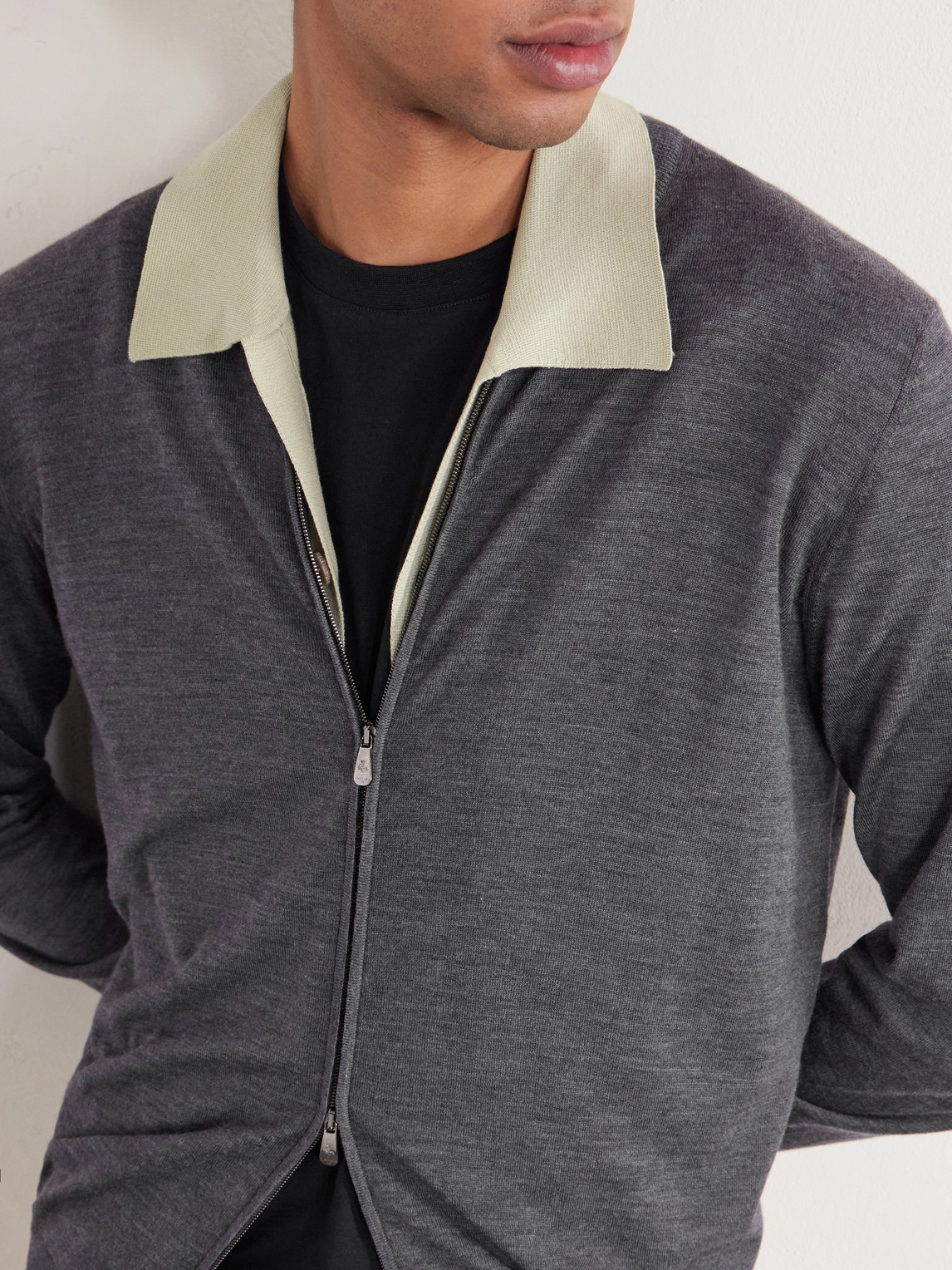 Slim-Fit Virgin Wool Zip-Up Cardigan