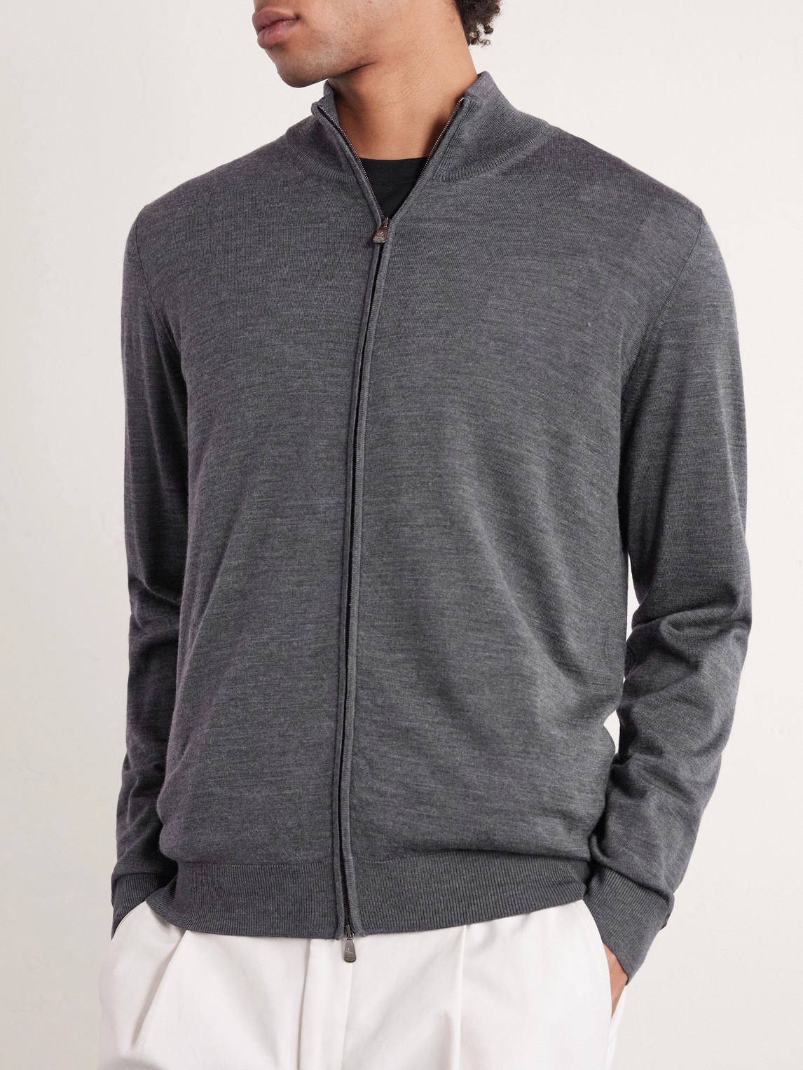 Slim-Fit Virgin Wool Zip-Up Cardigan