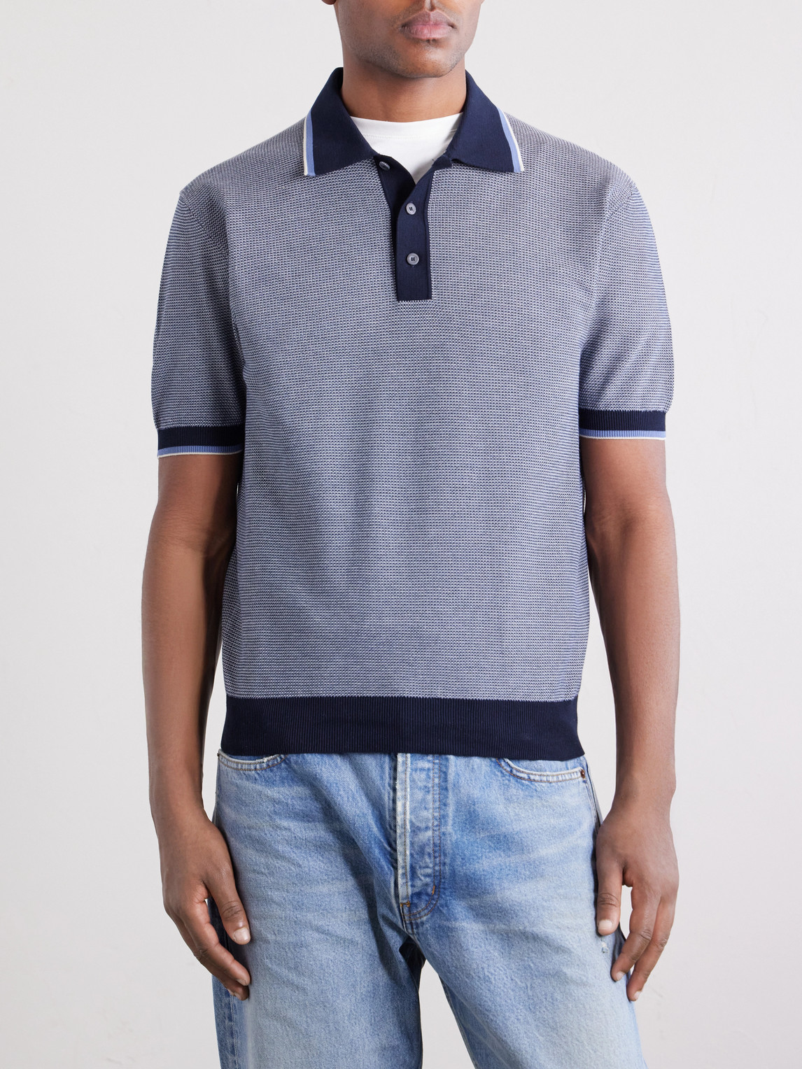 Honeycomb-Knit Cotton Polo Shirt