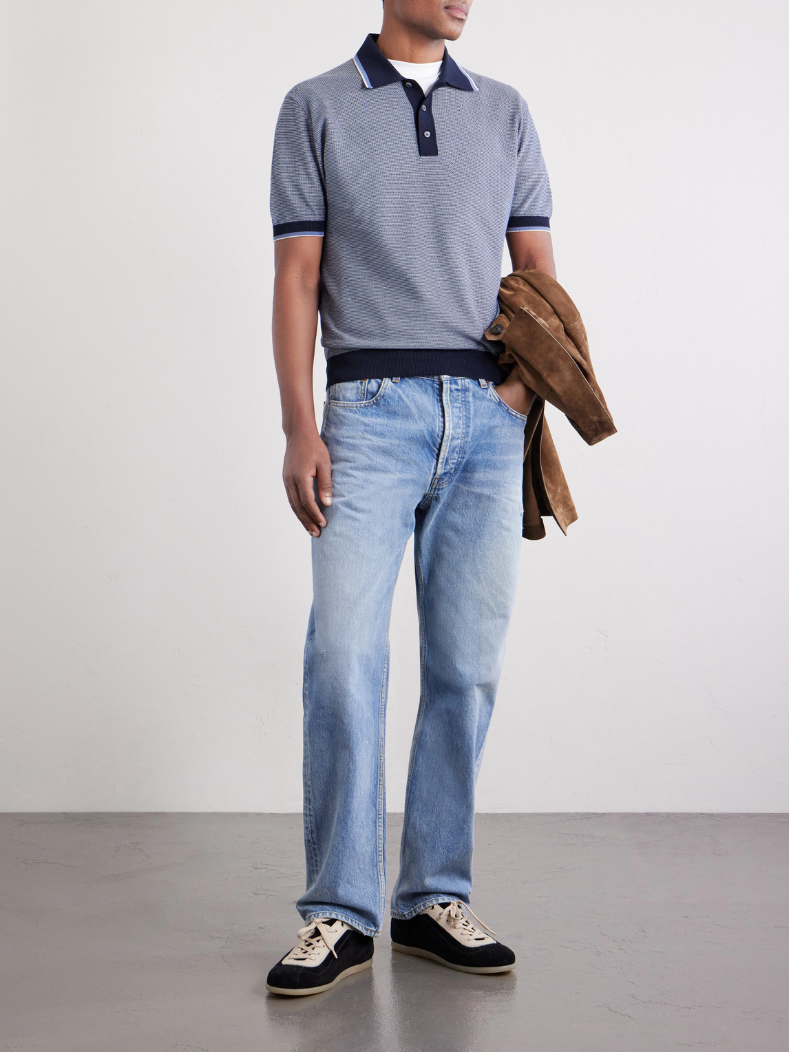 Honeycomb-Knit Cotton Polo Shirt