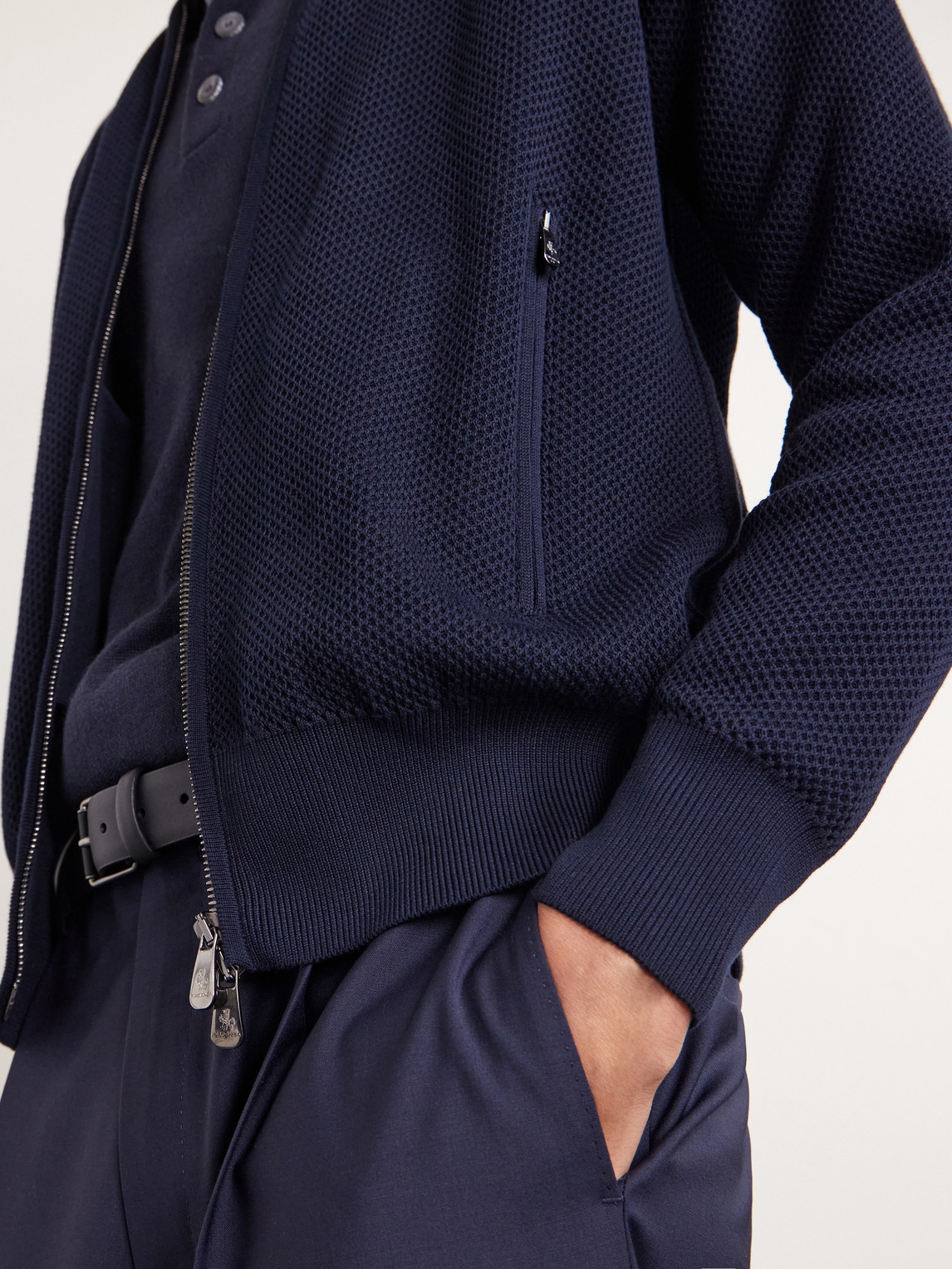 Slim-Fit Honeycomb-Knit Cotton Bomber Jacket