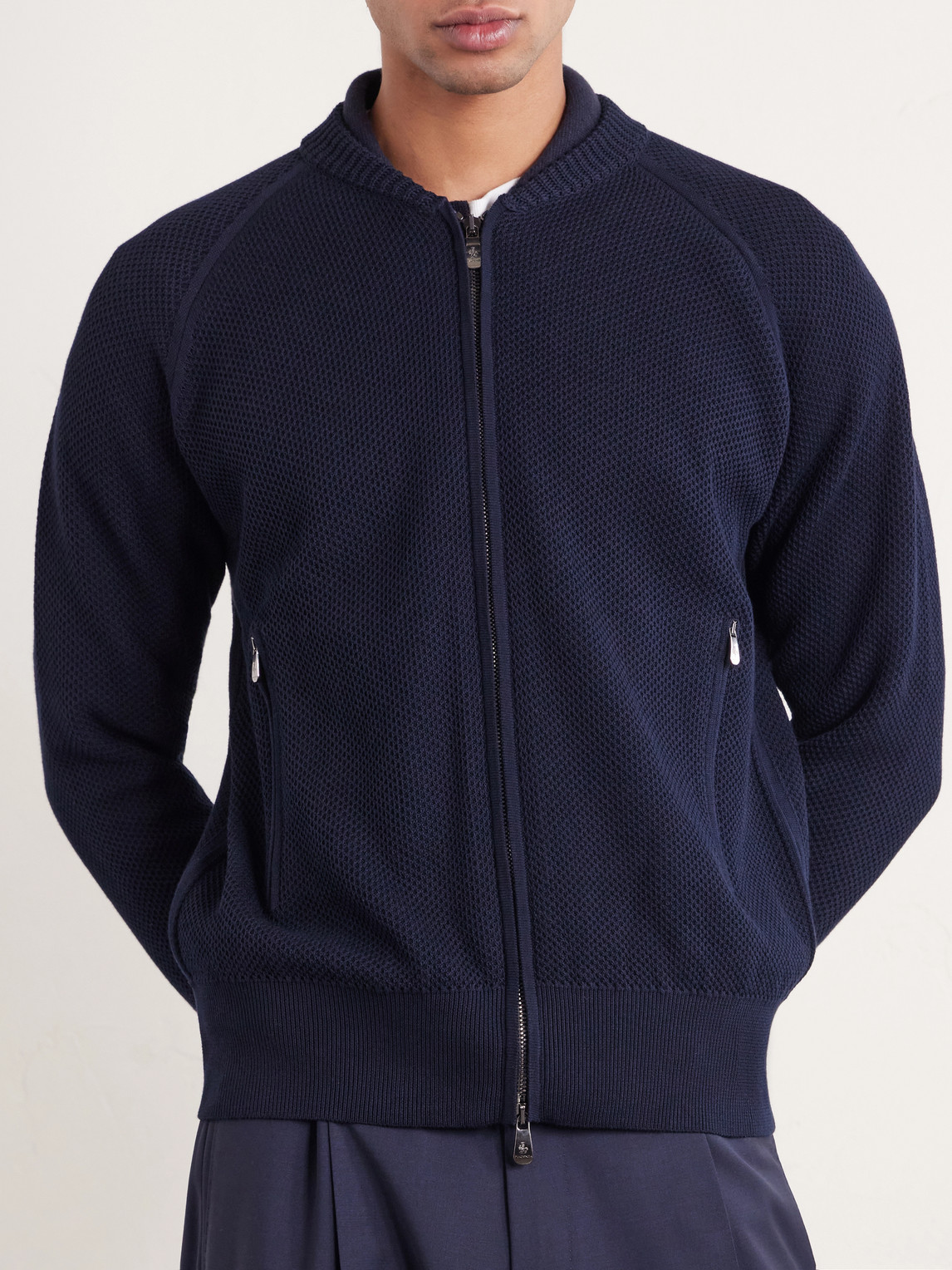 Slim-Fit Honeycomb-Knit Cotton Bomber Jacket