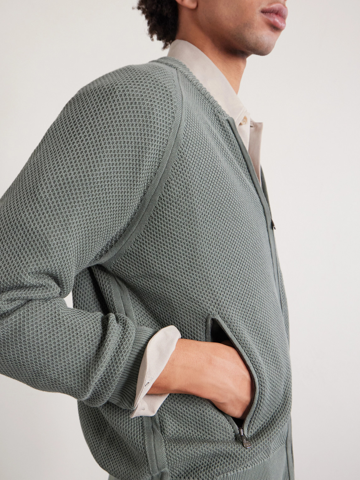 Slim-Fit Honeycomb-Knit Cotton Bomber Jacket