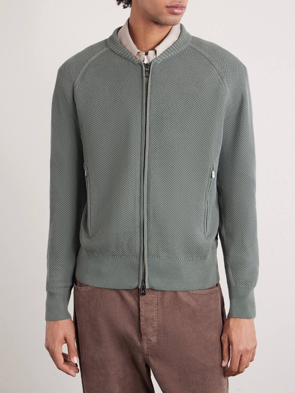 Slim-Fit Honeycomb-Knit Cotton Bomber Jacket