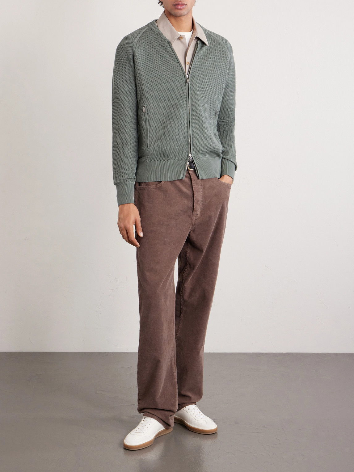 Slim-Fit Honeycomb-Knit Cotton Bomber Jacket