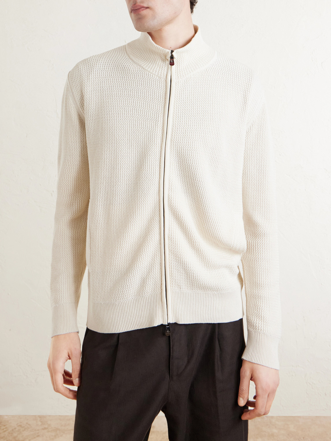 Knitted Silk And Linen-Blend Zip-Up Cardigan
