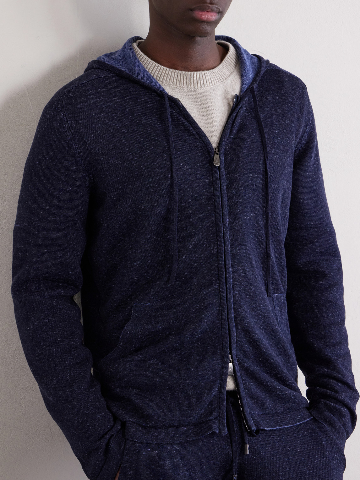 Knitted Silk And Linen-Blend Zip-Up Hoodie
