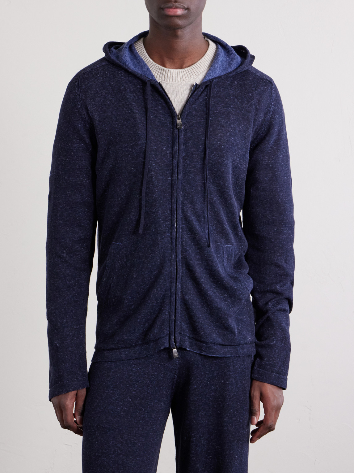 Knitted Silk And Linen-Blend Zip-Up Hoodie
