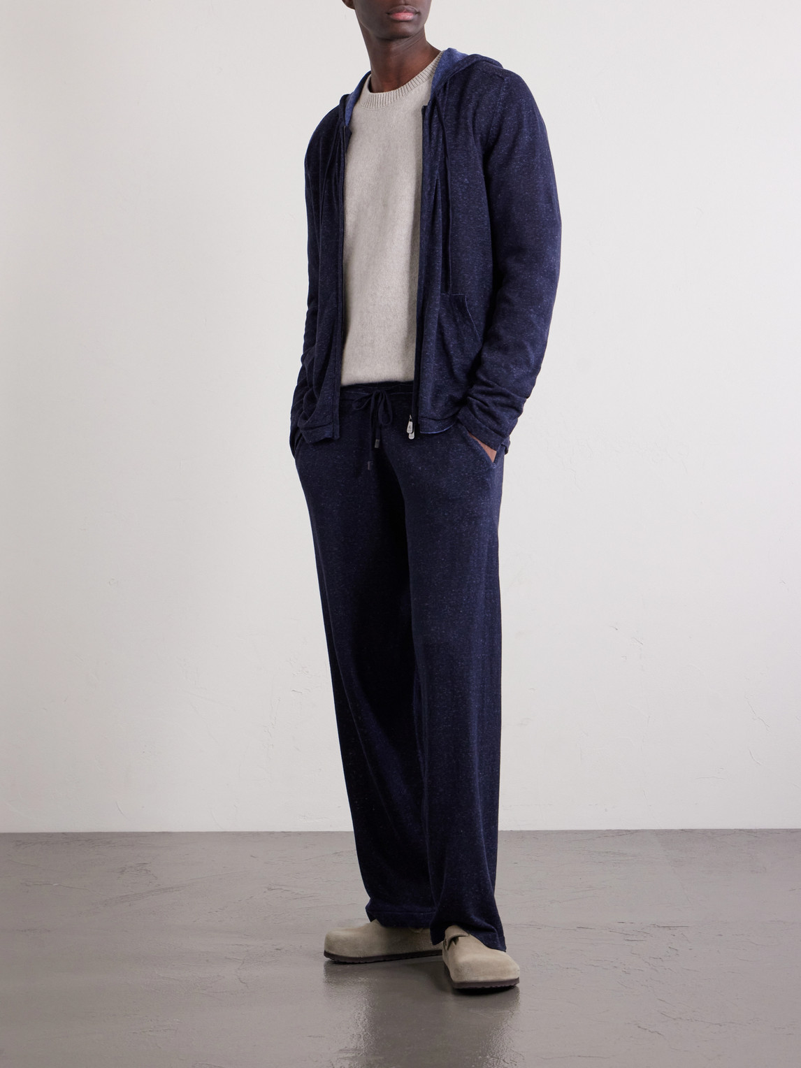 Knitted Silk And Linen-Blend Zip-Up Hoodie