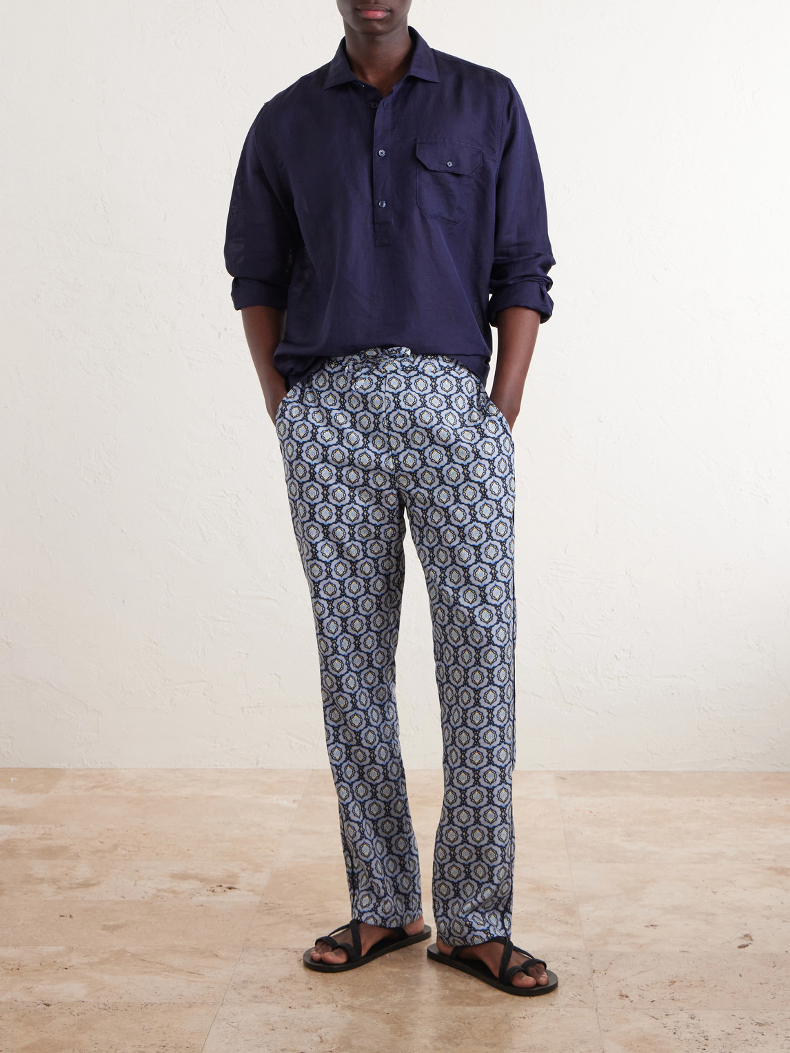Alfred Straight-Leg Printed Lyocell-Satin Trousers