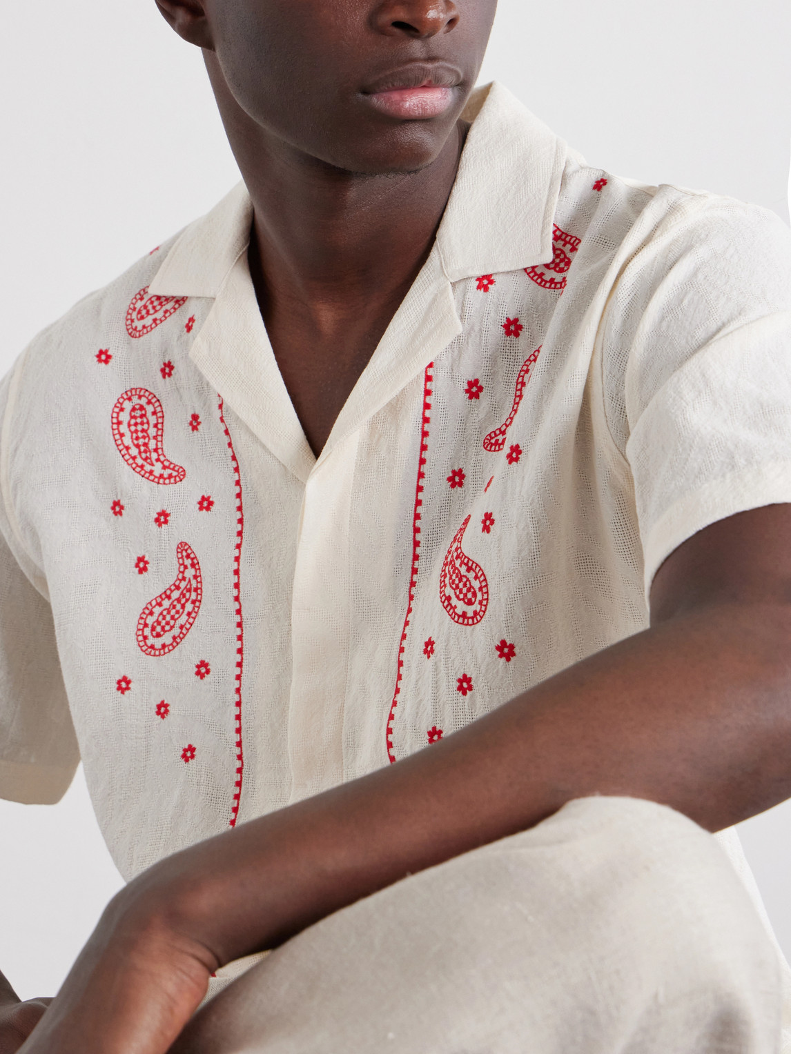 Maitan Camp-Collar Embroidered Cotton Shirt