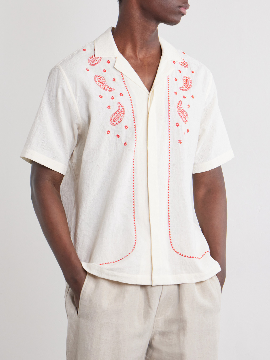 Maitan Camp-Collar Embroidered Cotton Shirt