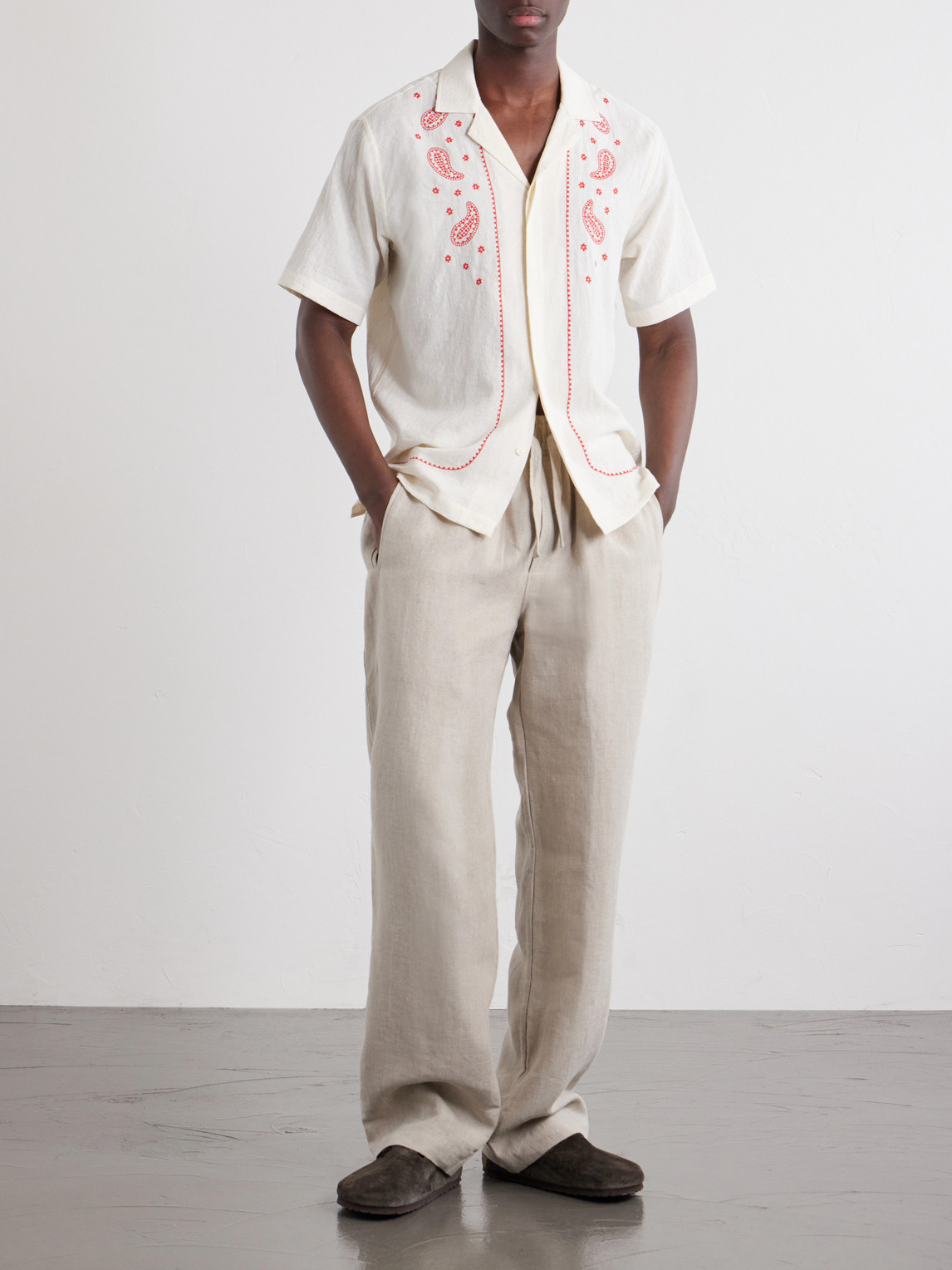Maitan Camp-Collar Embroidered Cotton Shirt