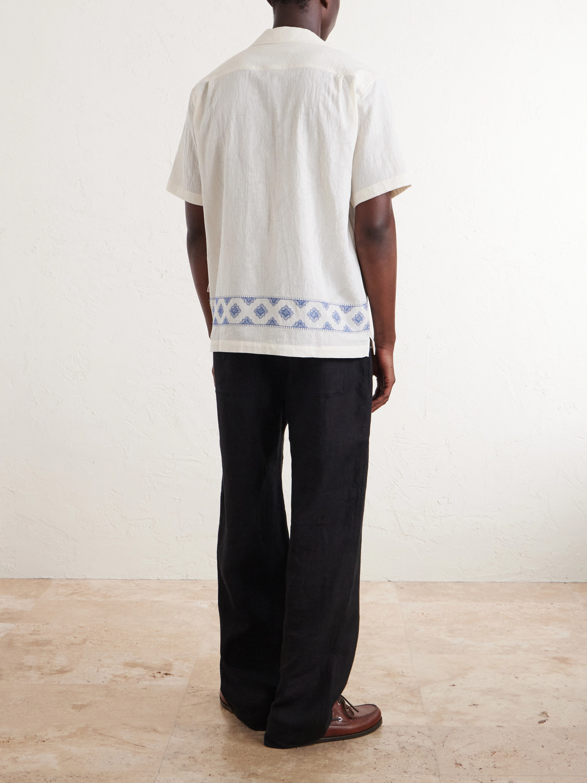Maitan Camp-Collar Embroidered Cotton Shirt