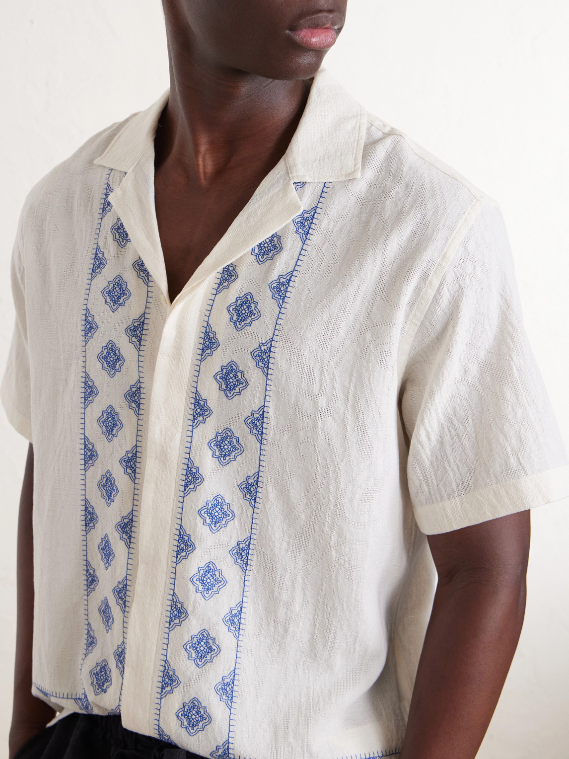 Maitan Camp-Collar Embroidered Cotton Shirt