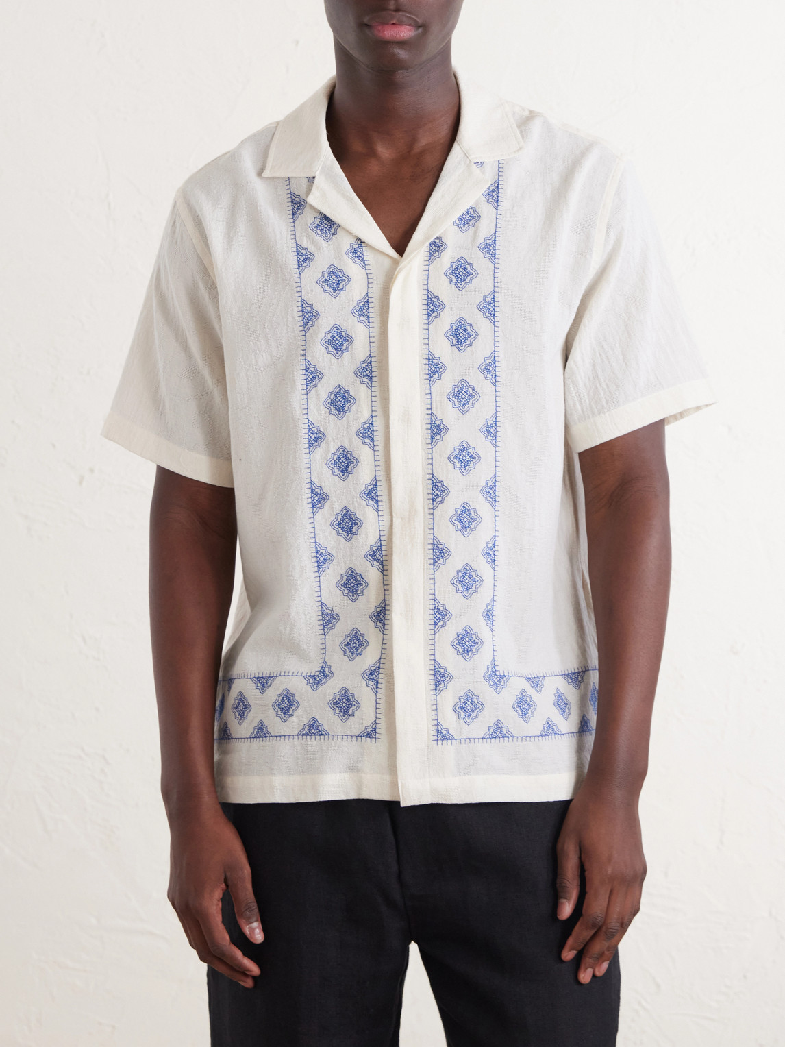 Maitan Camp-Collar Embroidered Cotton Shirt