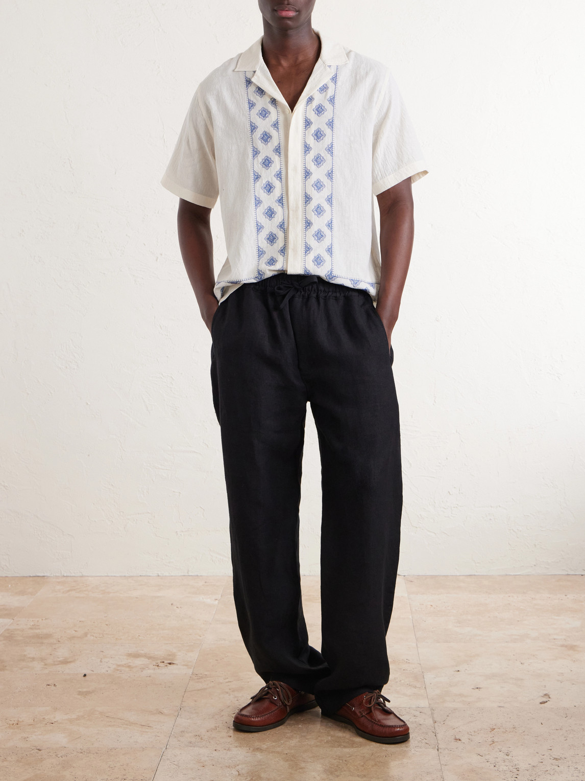 Maitan Camp-Collar Embroidered Cotton Shirt