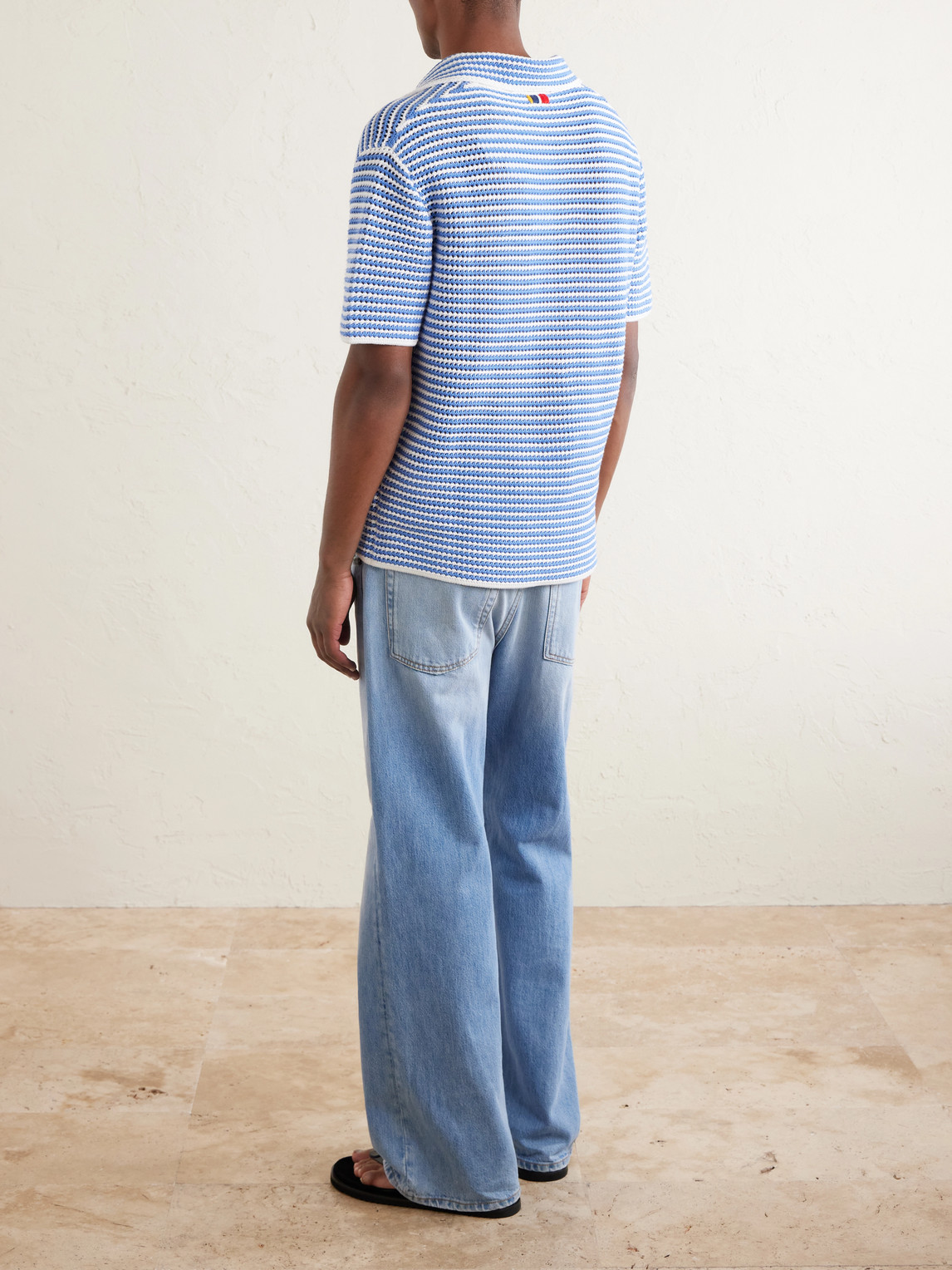 Batten Striped Open-Knit Cotton Polo Shirt
