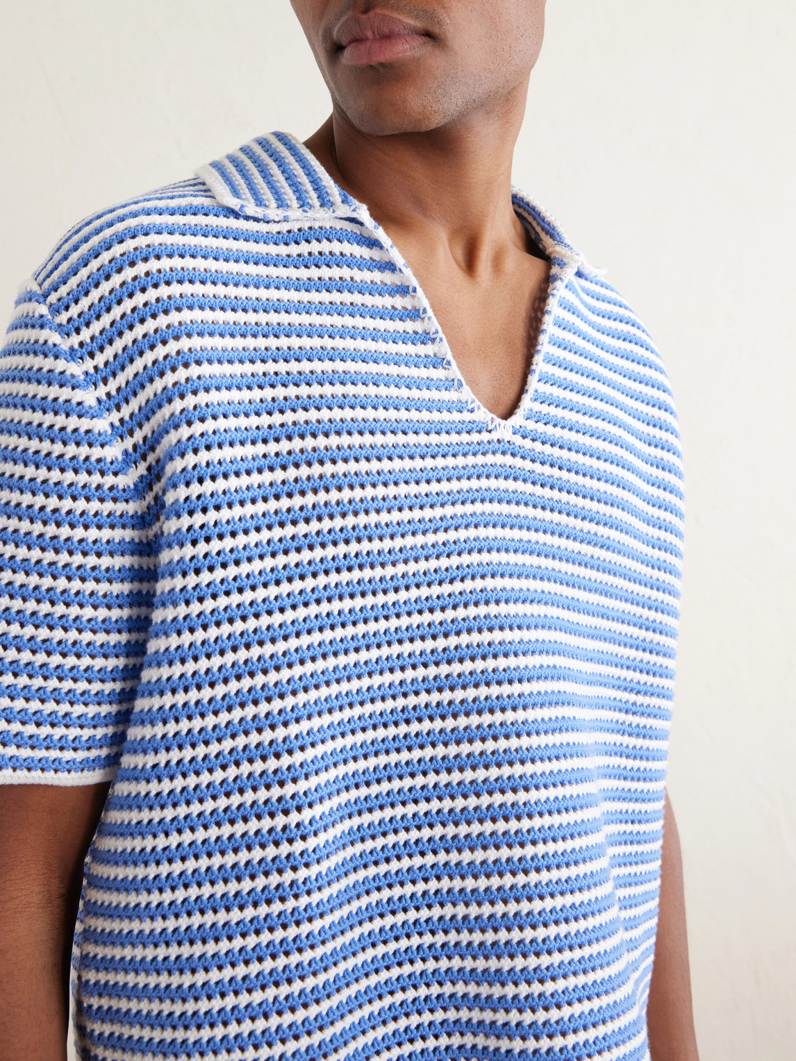 Batten Striped Open-Knit Cotton Polo Shirt