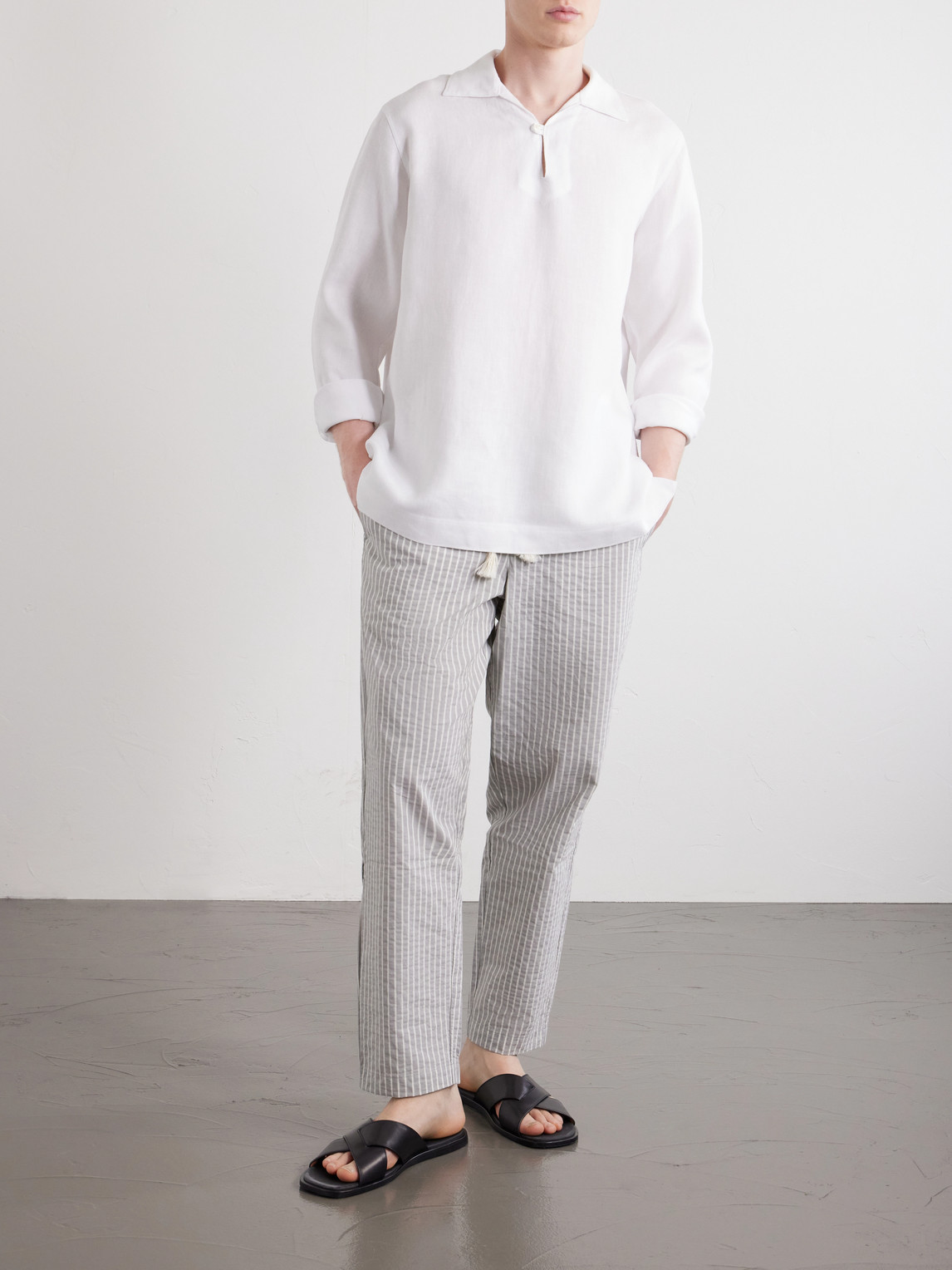 Sonoran Straight-Leg Striped Cotton-Blend Seersucker Trousers