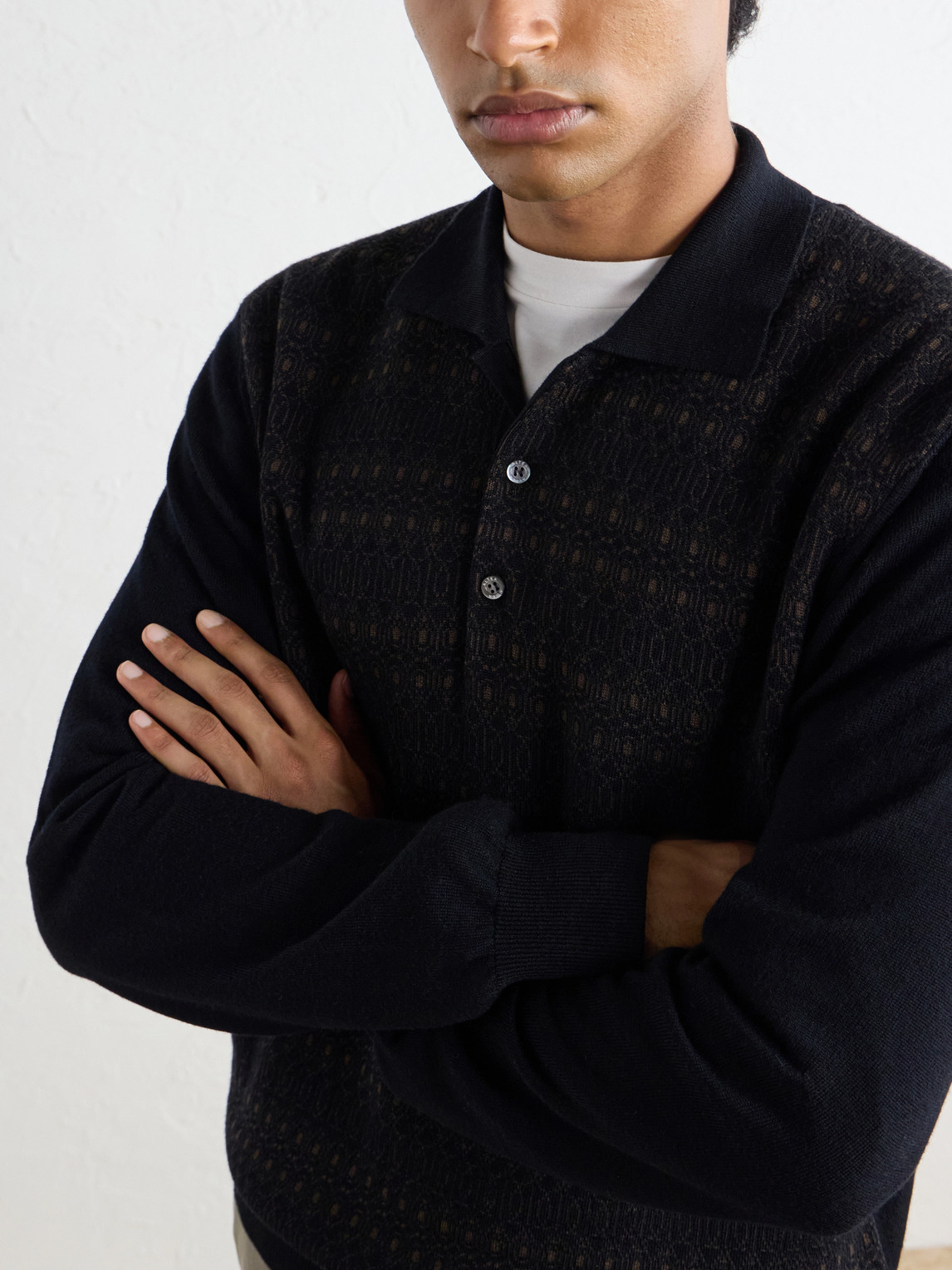 Wool And Lyocell-Blend Polo Sweater