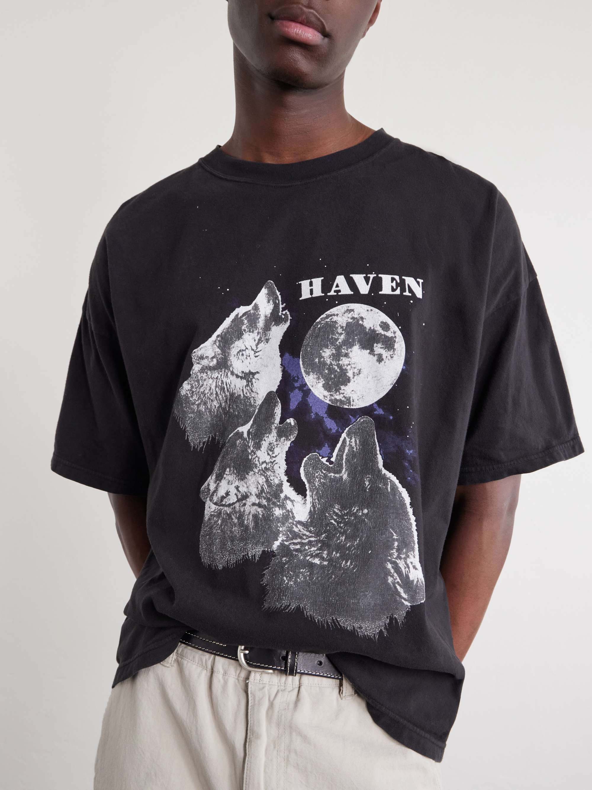 REMI RELIEF Howling Wolves Printed Cotton-Jersey T-Shirt for Men REMI RELIEF Howling Wolves Printed Cotton-Jersey T-Shirt for Men