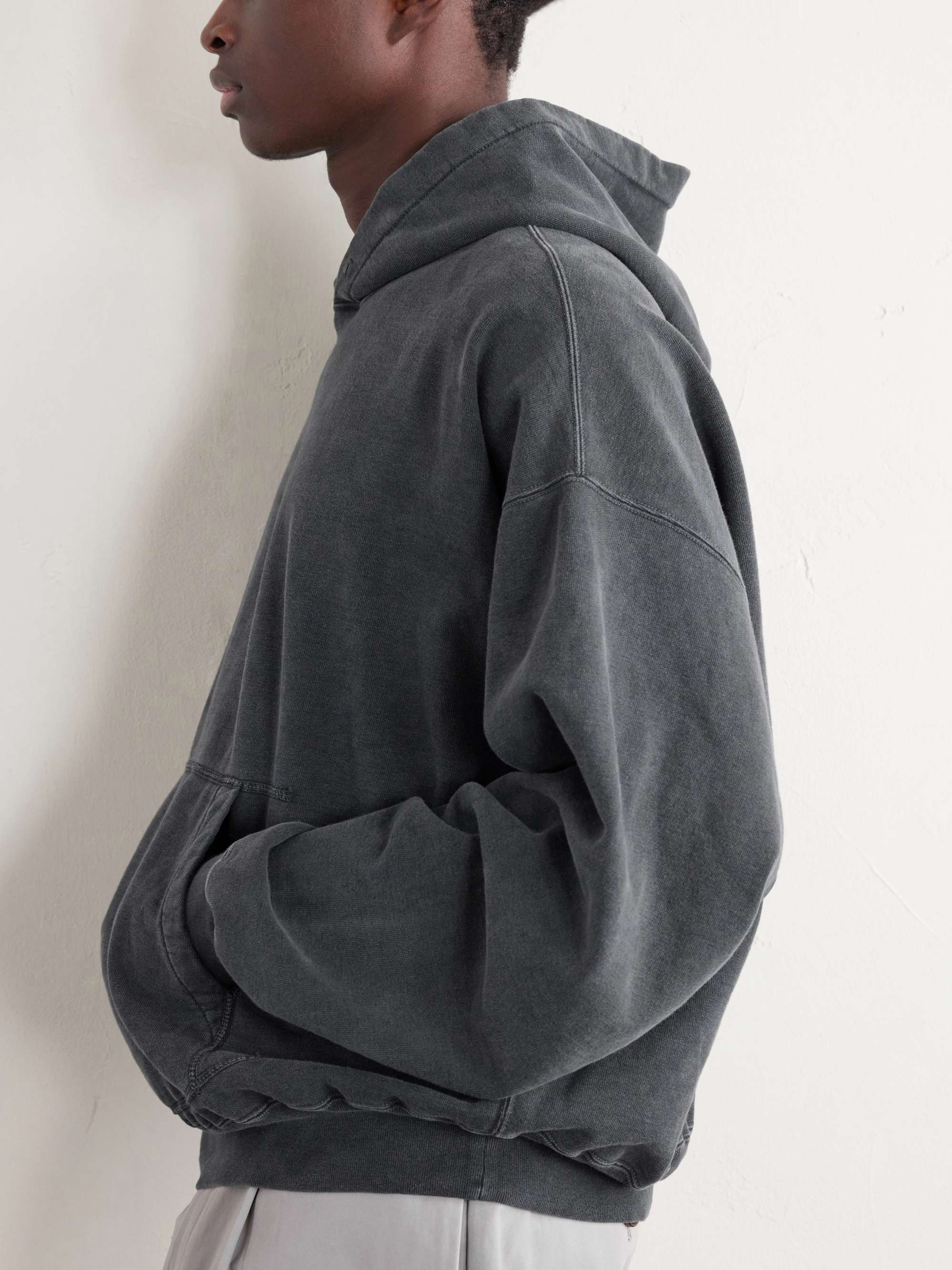 【REMI RELIEF】 SUEDE LIKE STADIUM JAMPER Remi Relief - Distressed Cotton-Jersey Zip-Up Hoodie - Curated