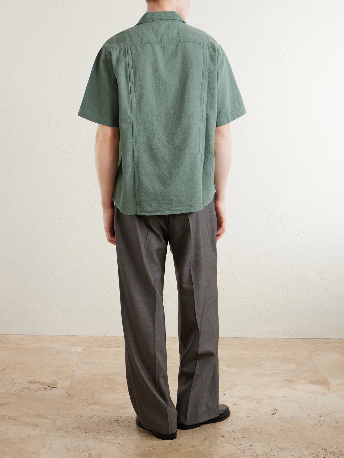 Convertible-Collar Cotton-Hopsack Shirt