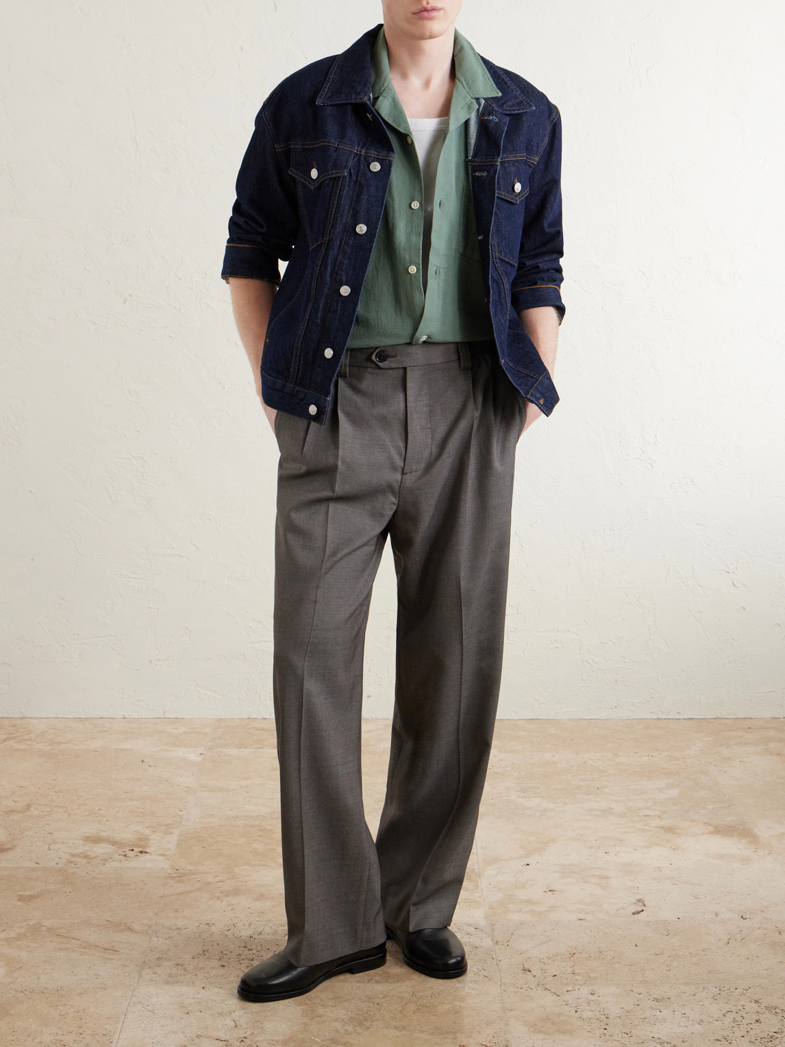 Convertible-Collar Cotton-Hopsack Shirt