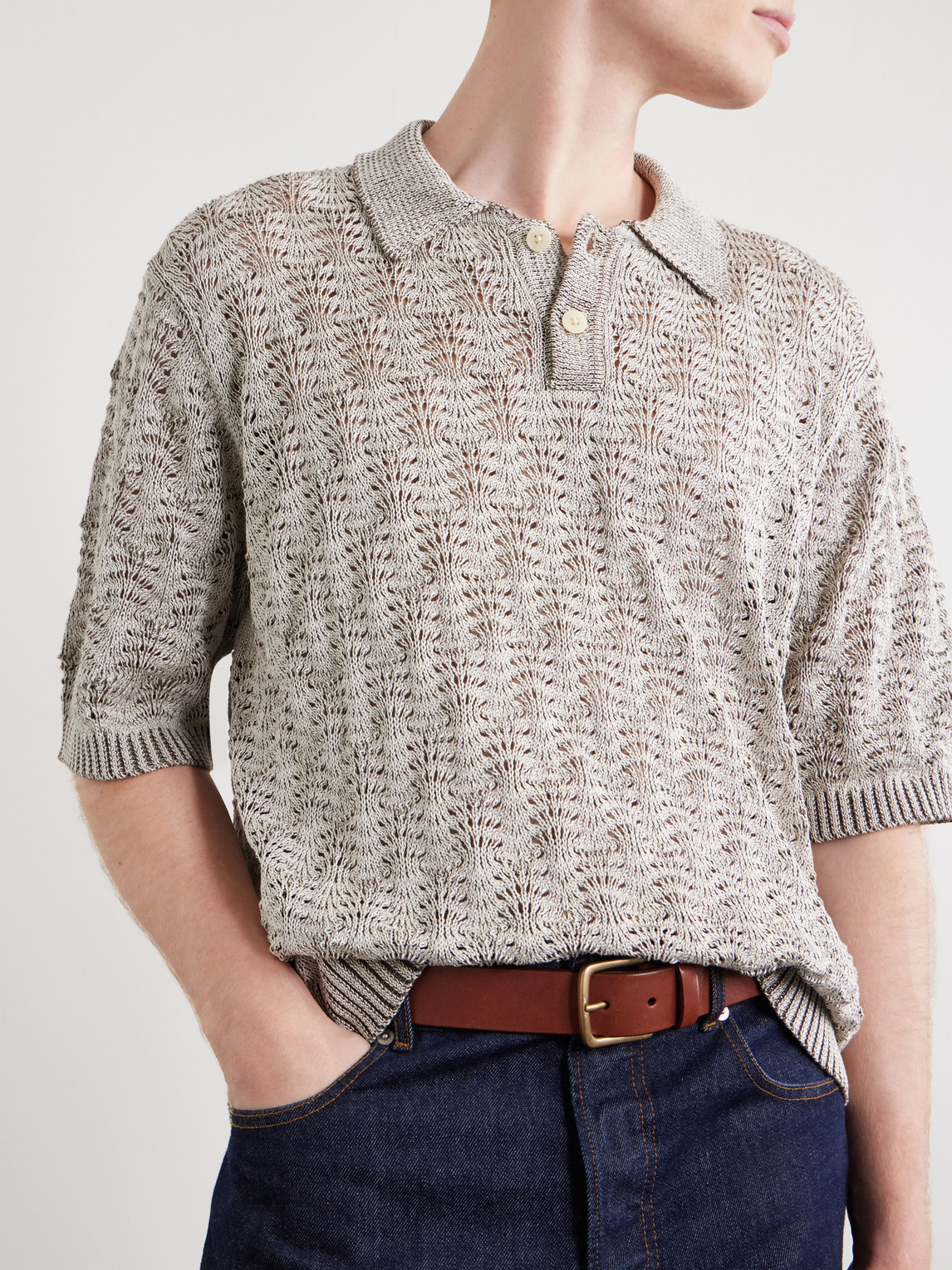 Open-Knit Pima Cotton Polo Shirt