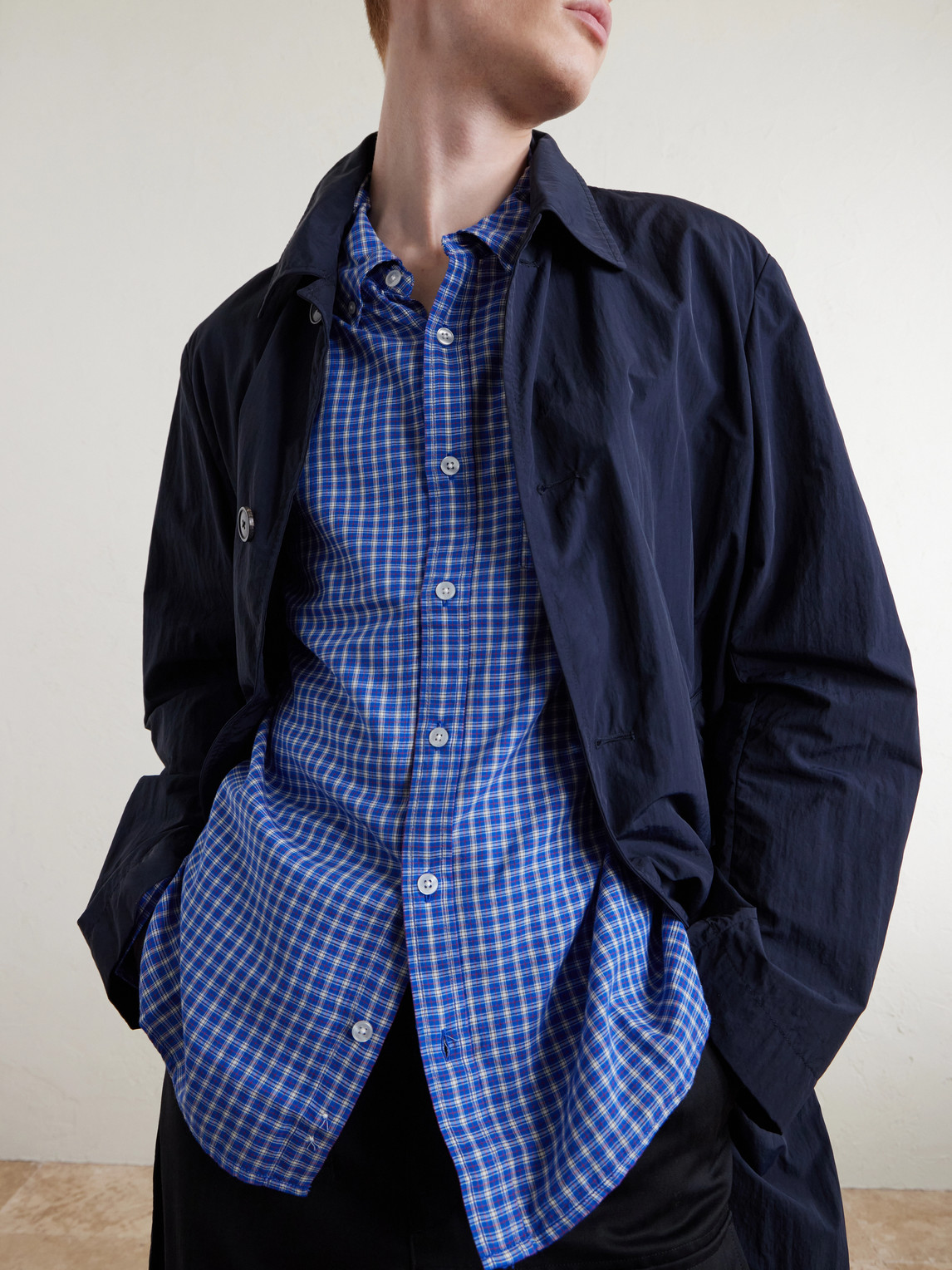 Bruce Button-Down Collar Checked Cotton-Blend Poplin Shirt