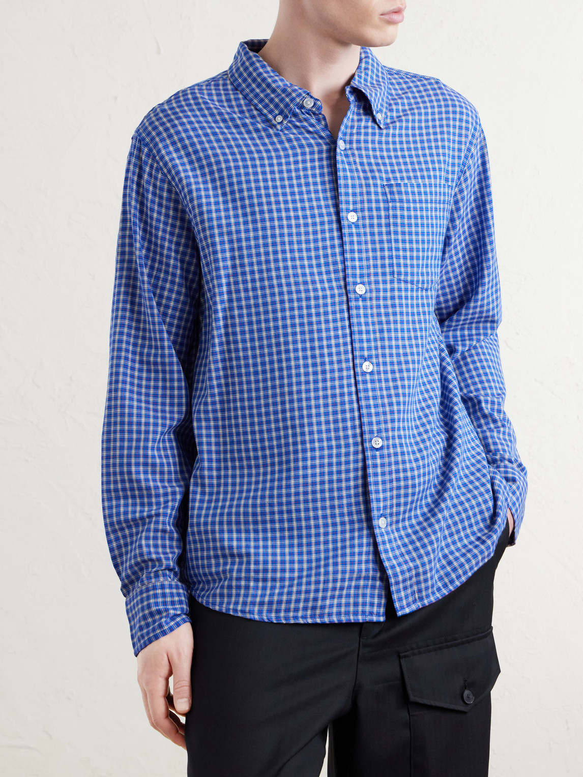 Bruce Button-Down Collar Checked Cotton-Blend Poplin Shirt