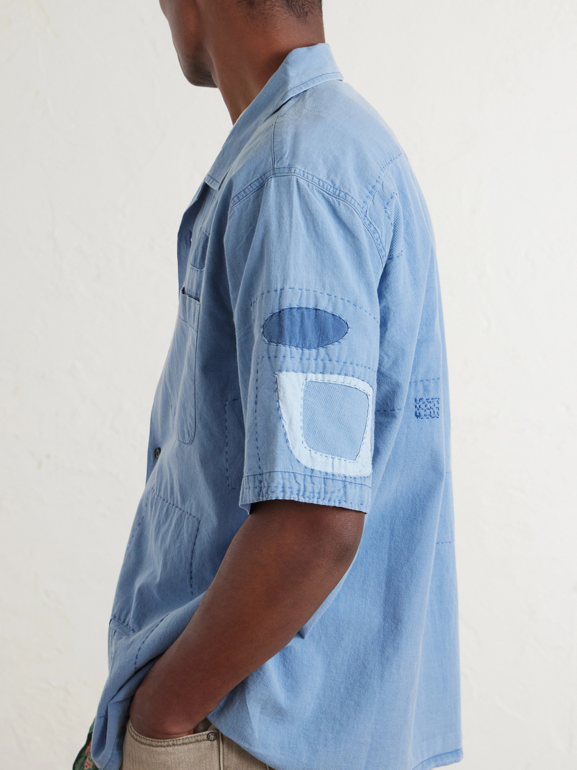 Corridor Patchwork Cotton Shirt In Blue