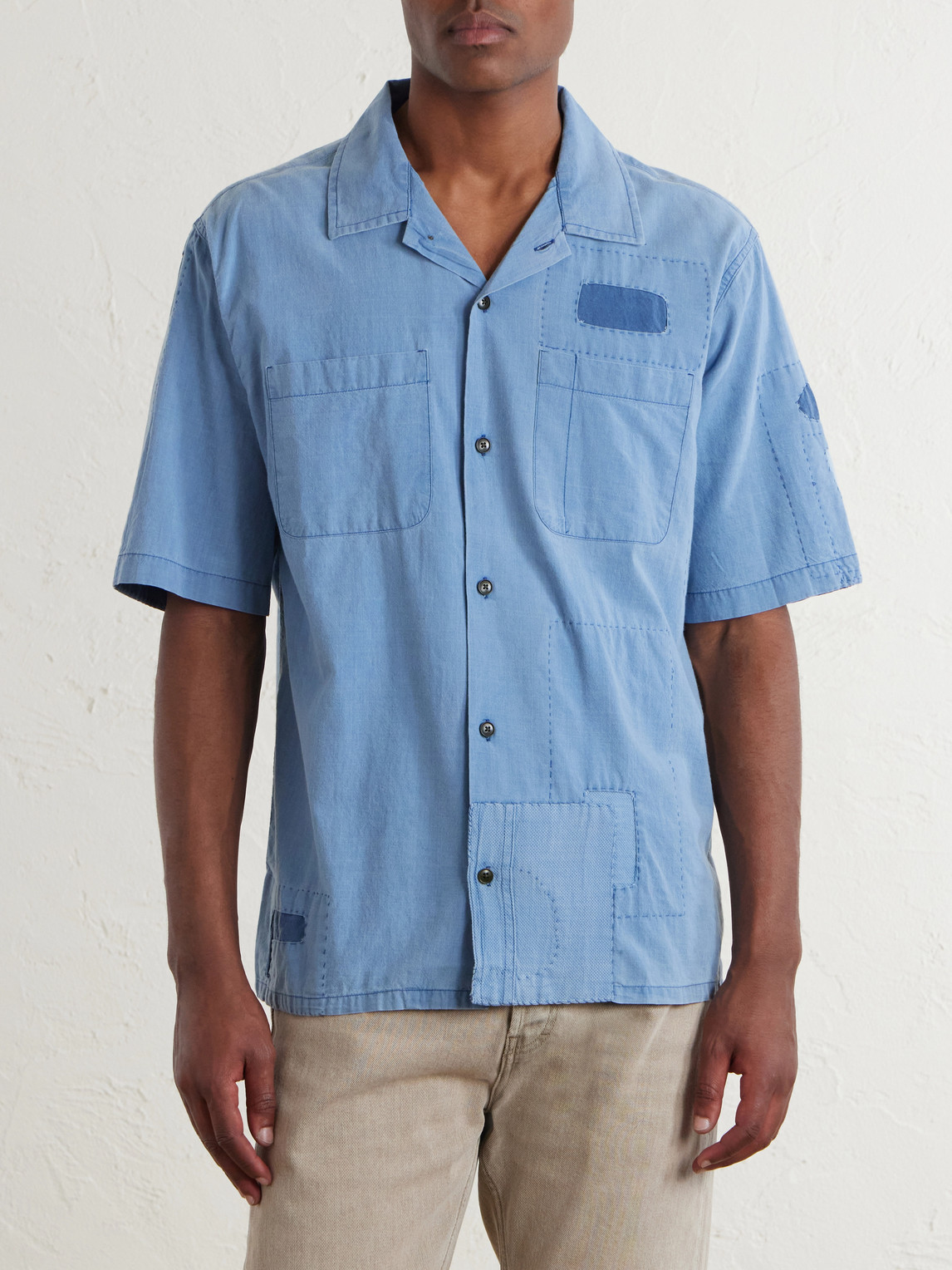 Corridor Patchwork Cotton Shirt In Blue