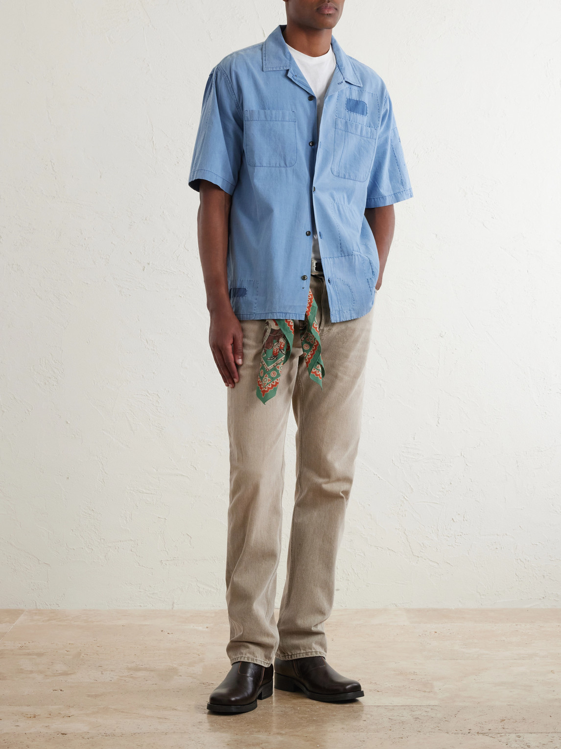 Corridor Patchwork Cotton Shirt In Blue