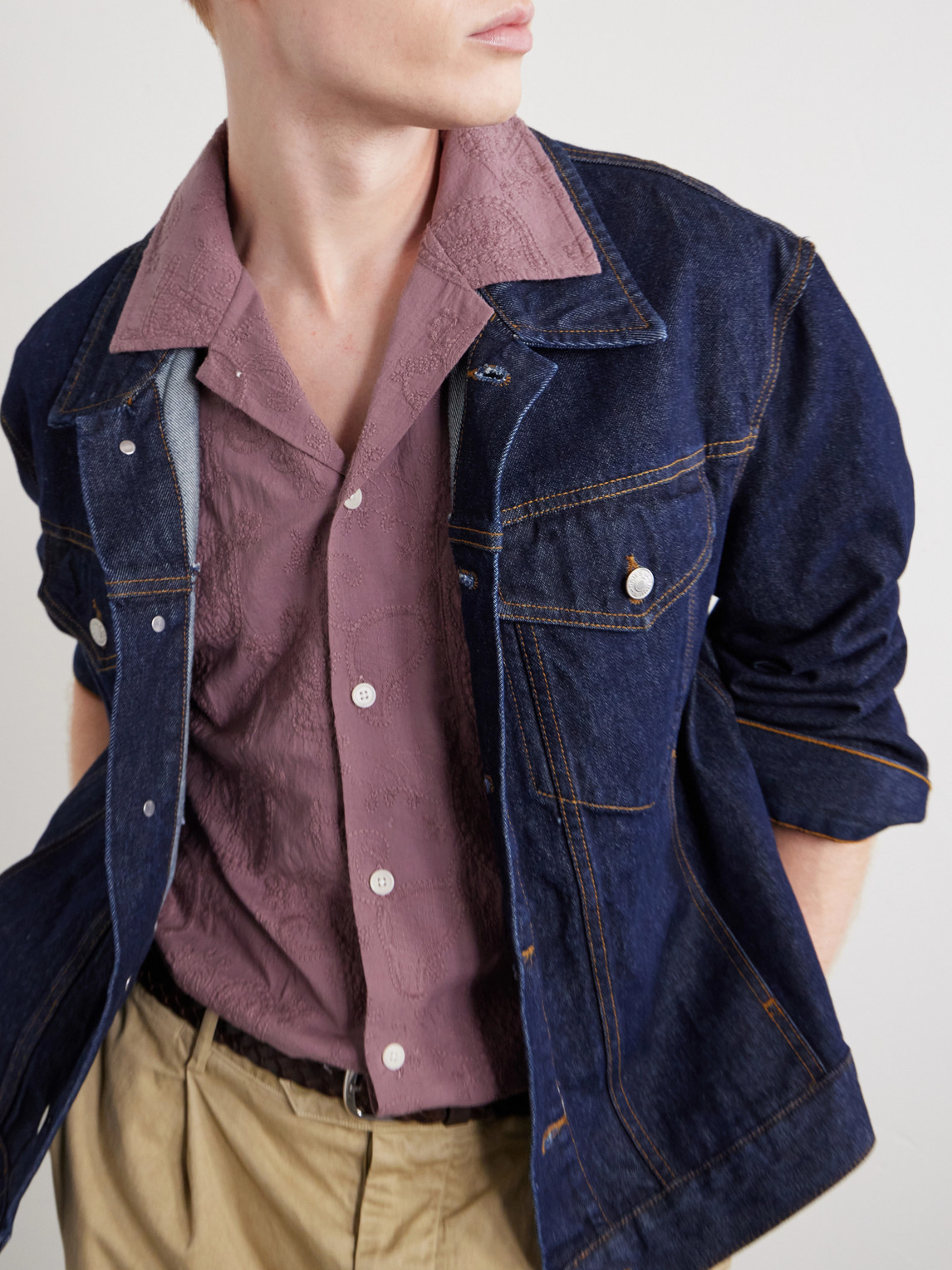 Camp Collar Paisley-Embroidered Cotton Shirt