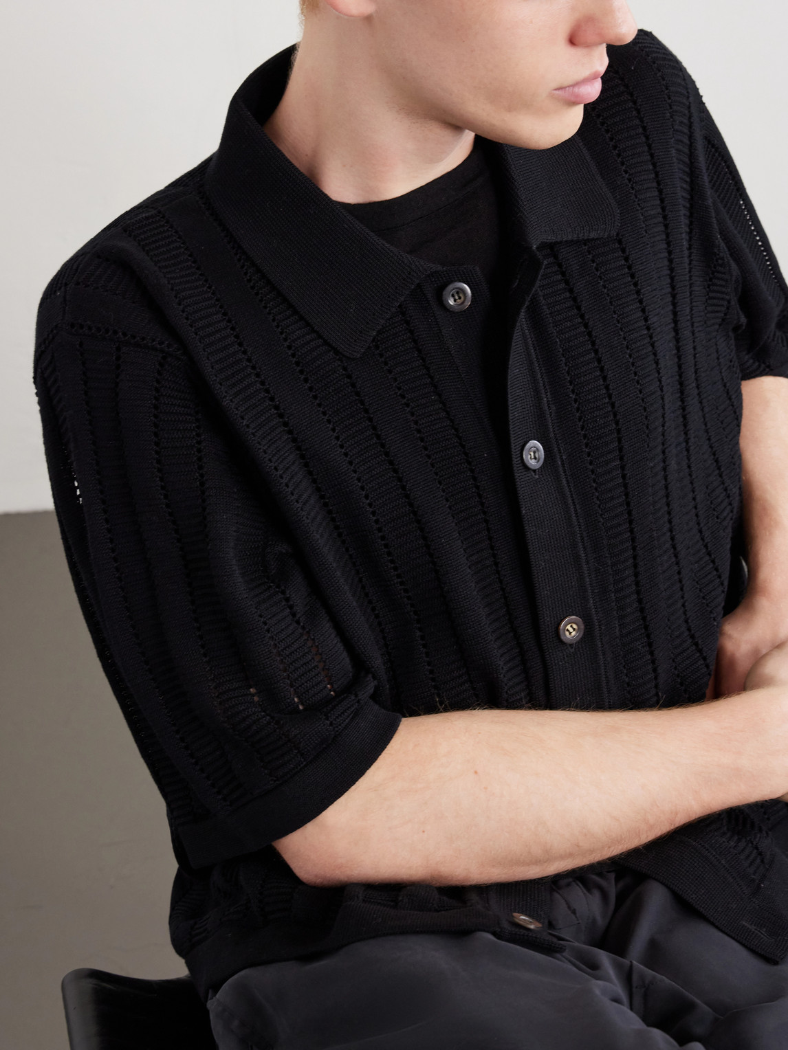 Pointelle-Knit Cotton Shirt