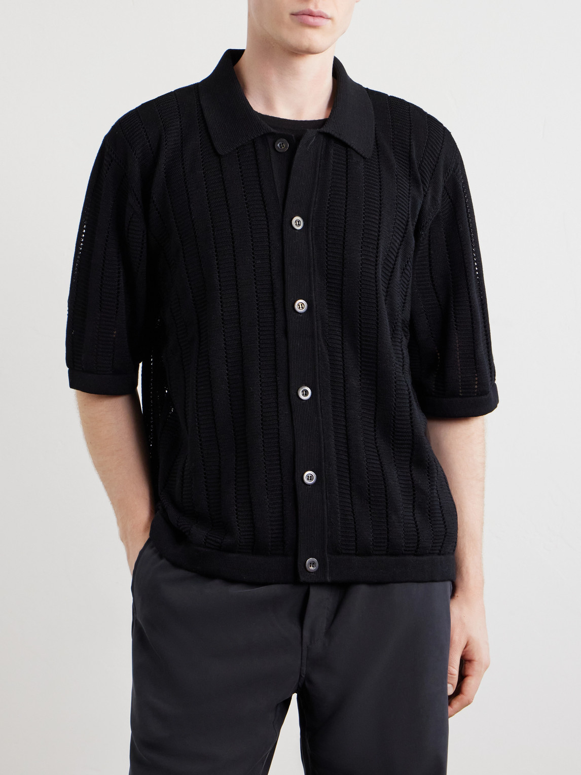 Pointelle-Knit Cotton Shirt