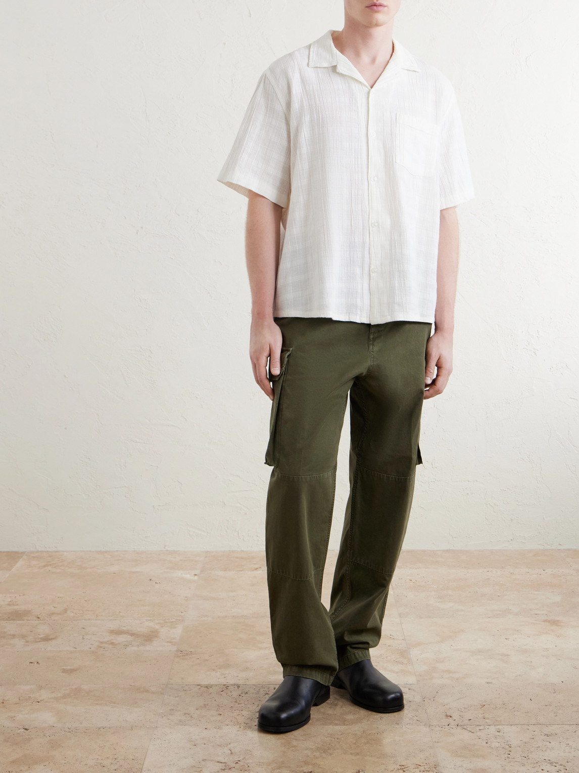 Convertible-Collar Checked Cotton Shirt